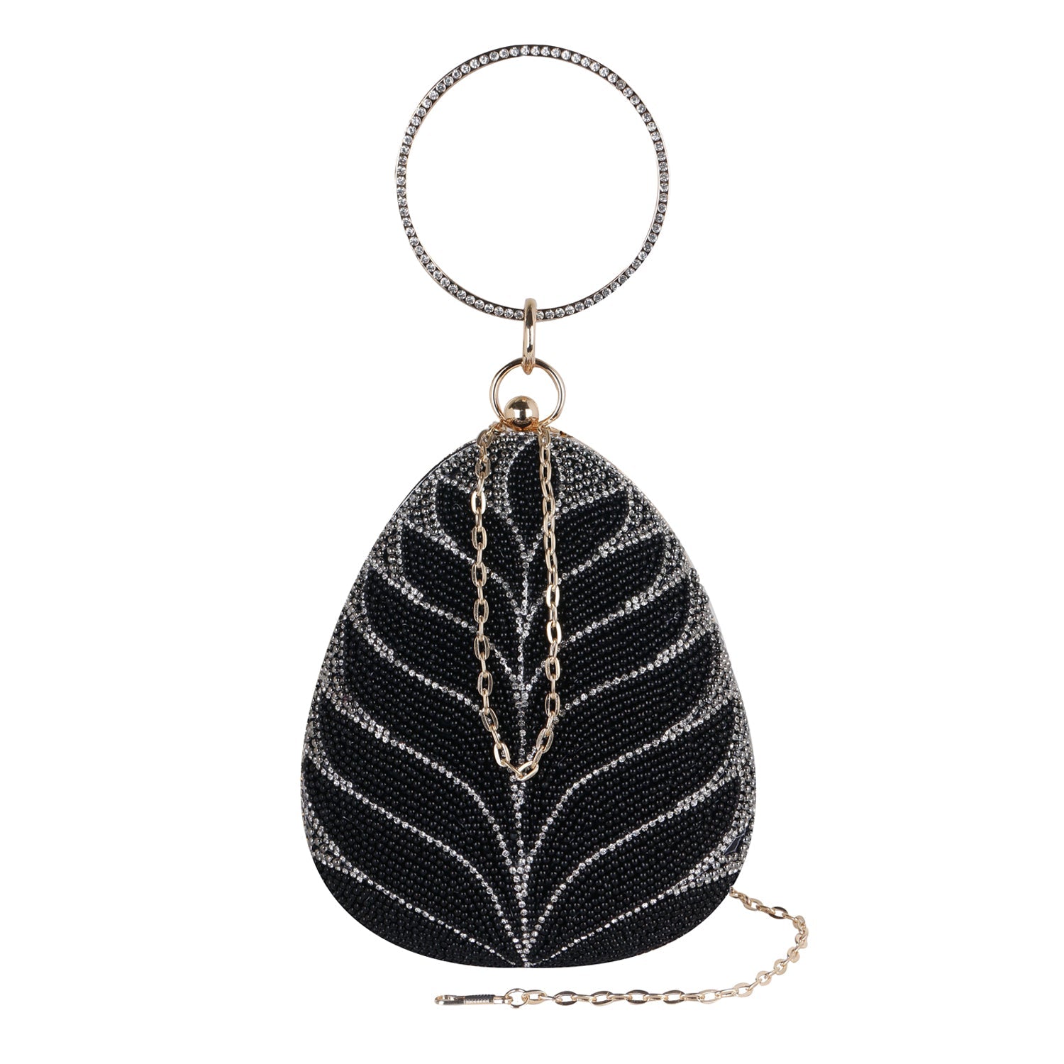 Exclusive Embroidered egg shape Designer black clutch