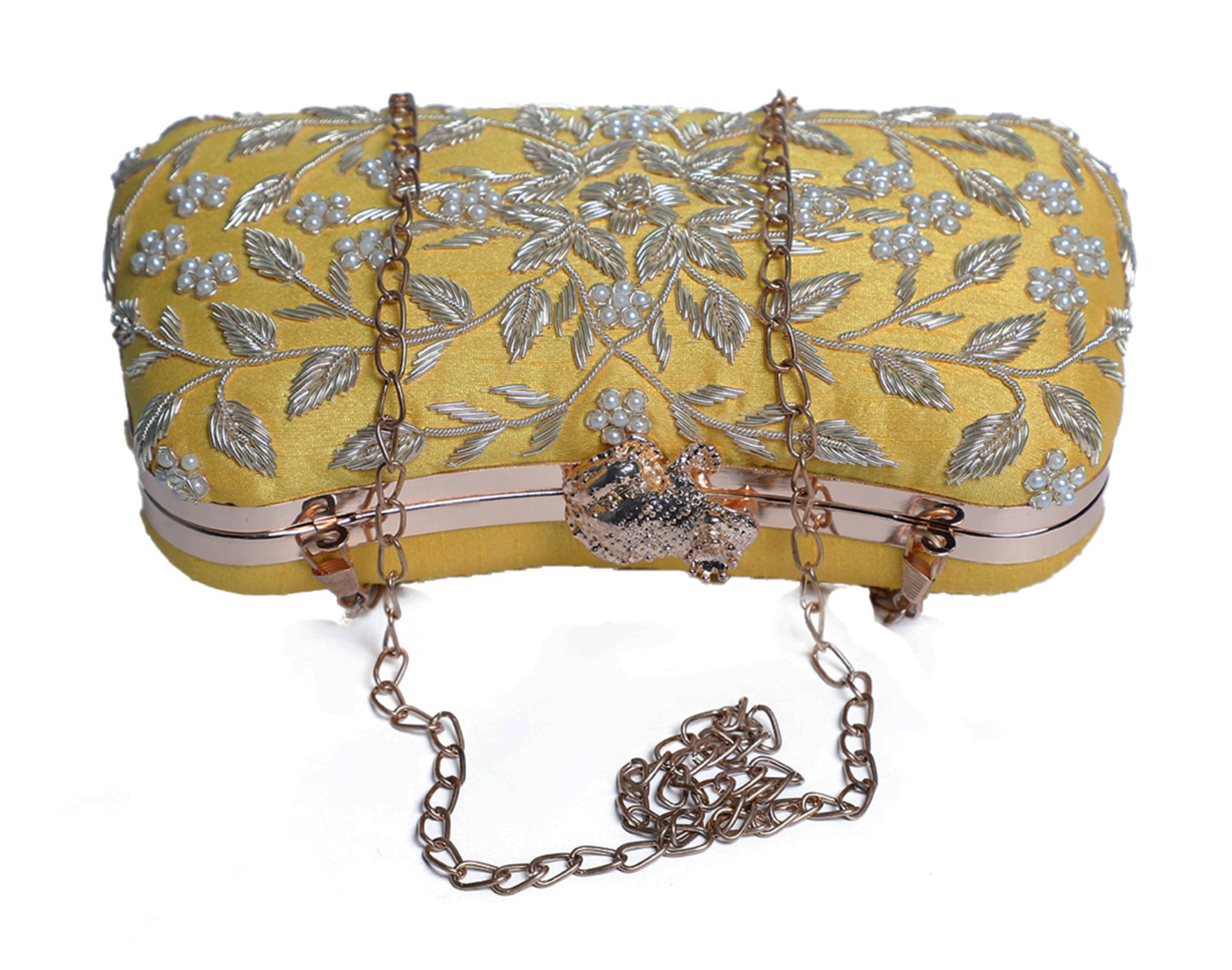 Designer Zardosi Shiny Yellow Clutch for Women & Girls