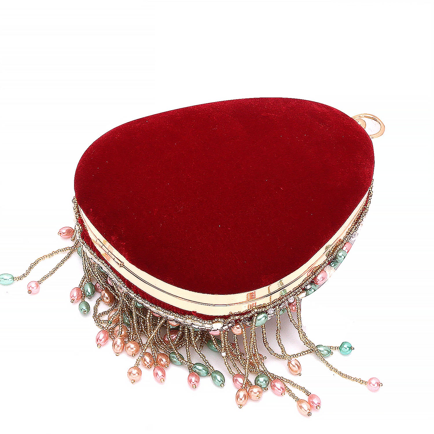 almond shape tassel embroidery clutch