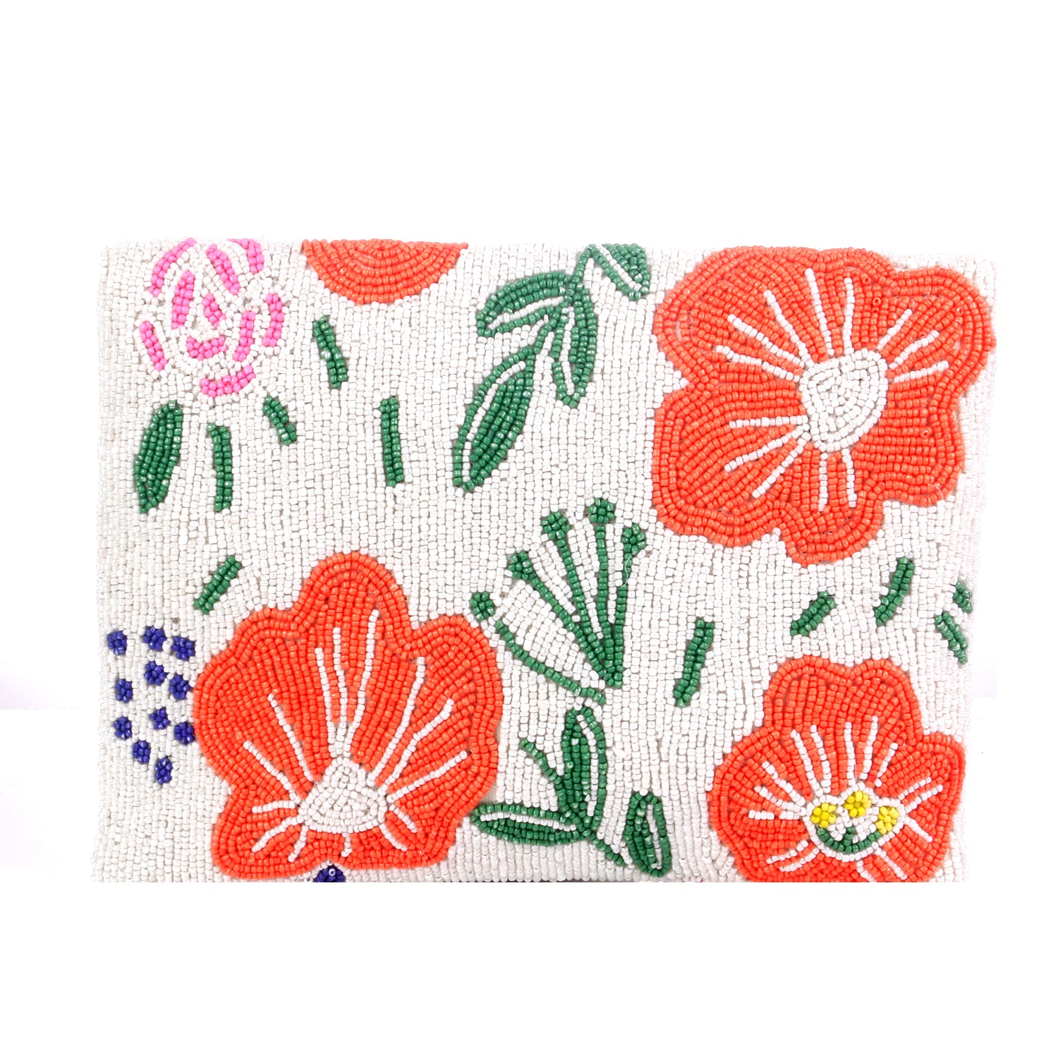 Handmade White And Orange Flower Beaded Boho Bag