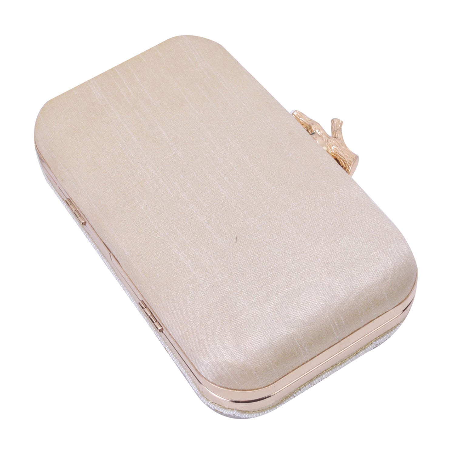 beige embroidered clutch