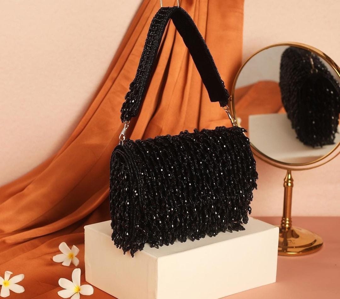 Black Crystal Flap Bag