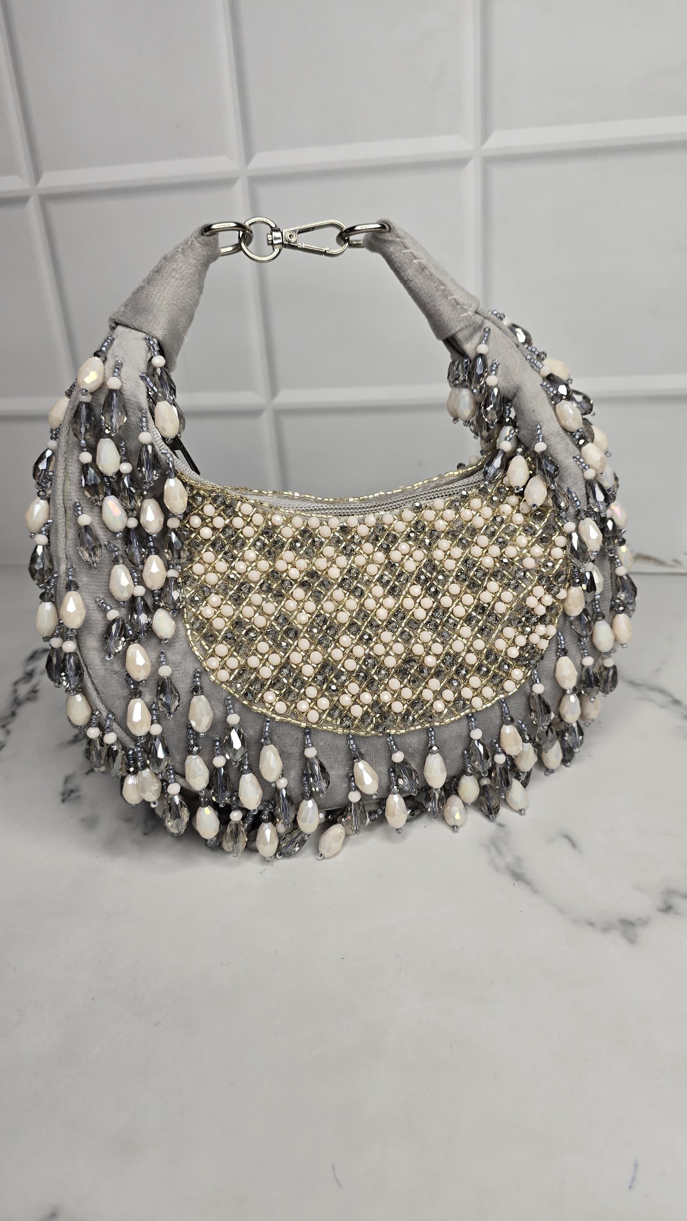 Gray Embroidered Clutch Bag