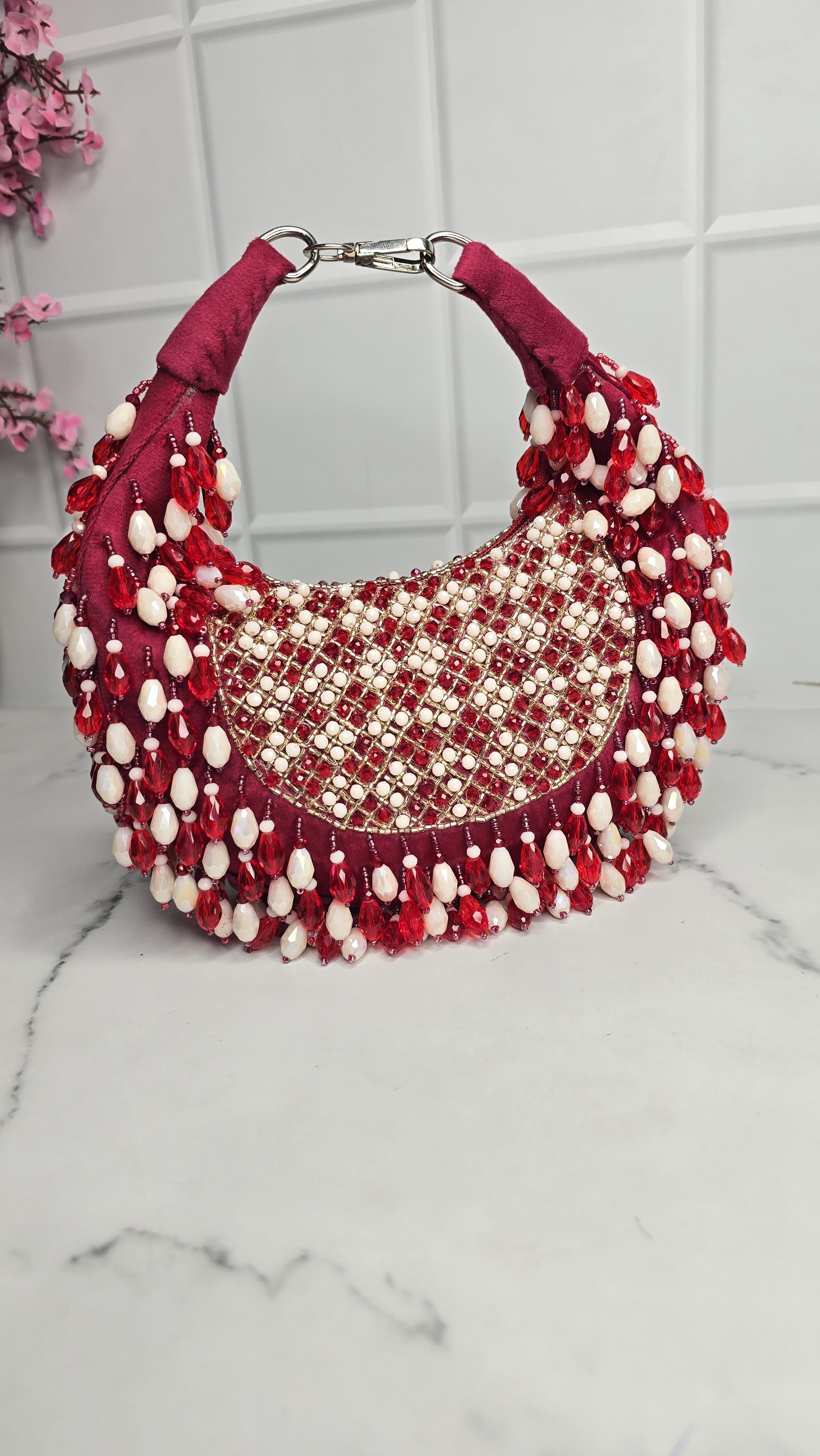 Red Embroidered Clutch Bag