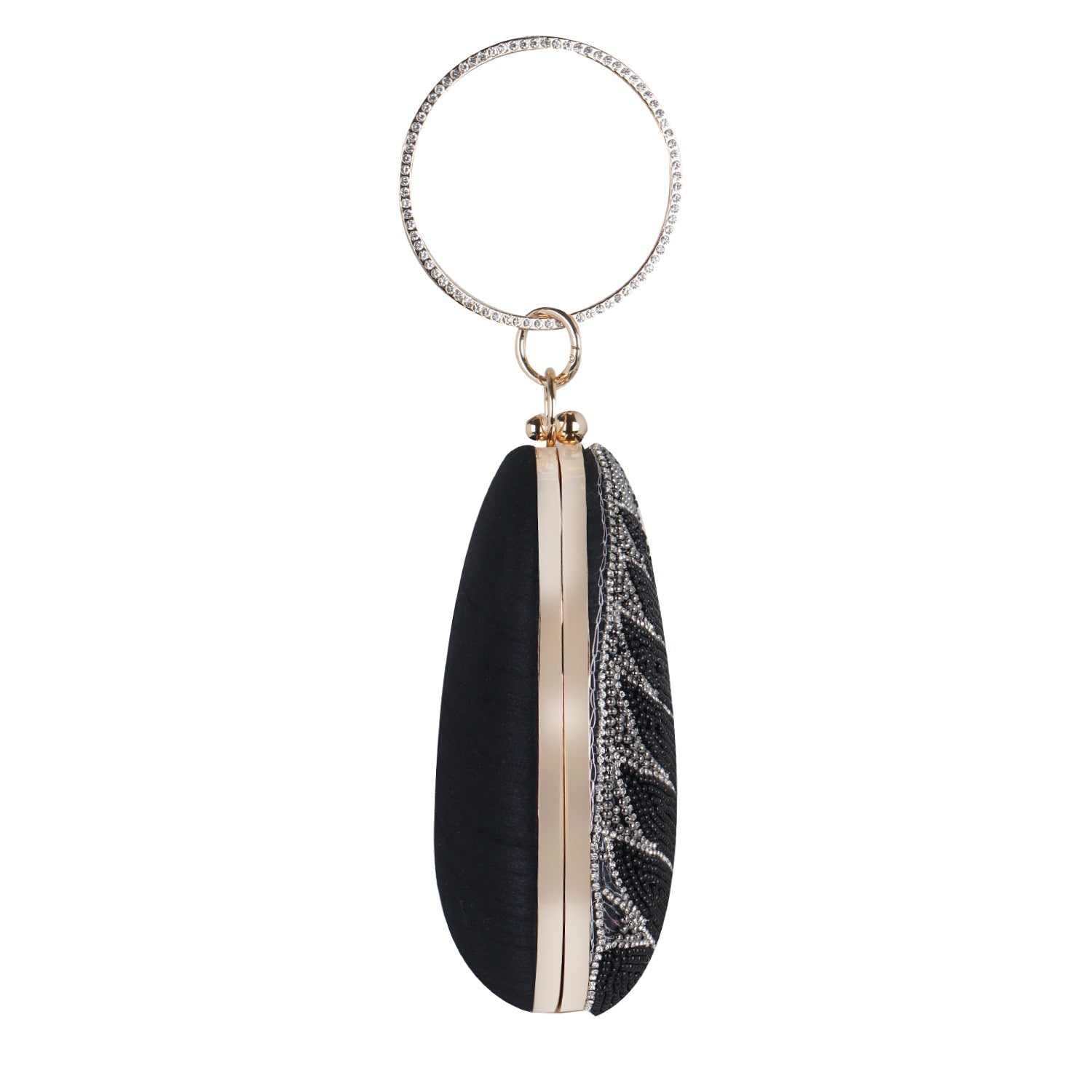 Exclusive Embroidered egg shape Designer black clutch