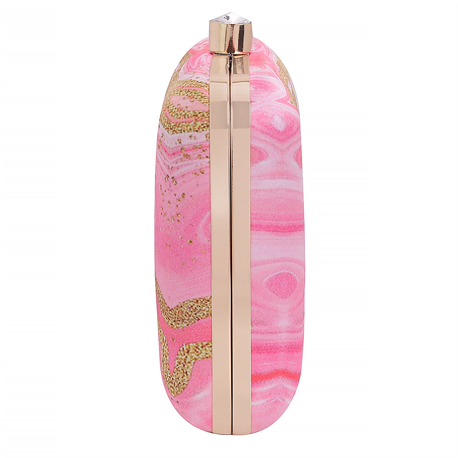 Abstract Printed Pink With Golden Glitter Design Box Clutch Bag