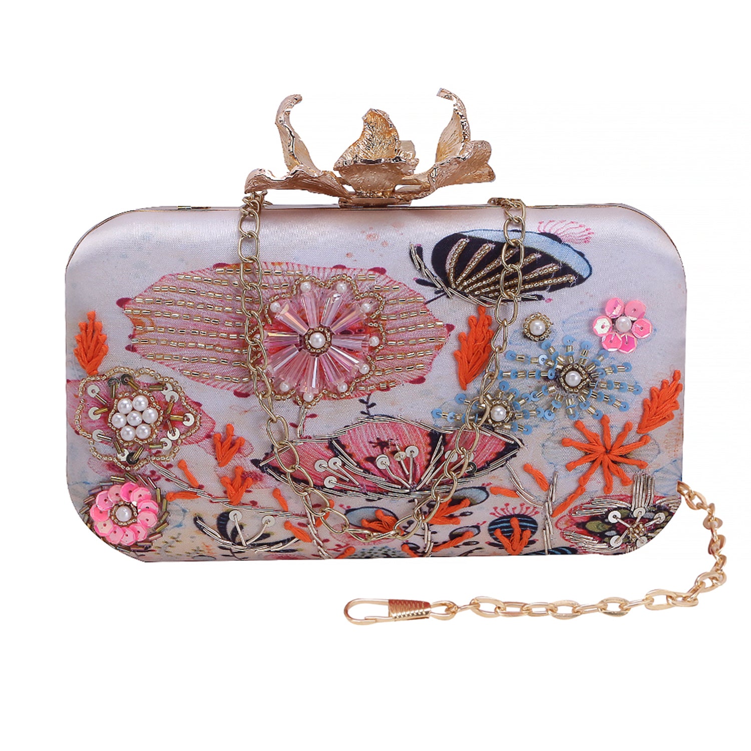 handmade printed embroidered clutch
