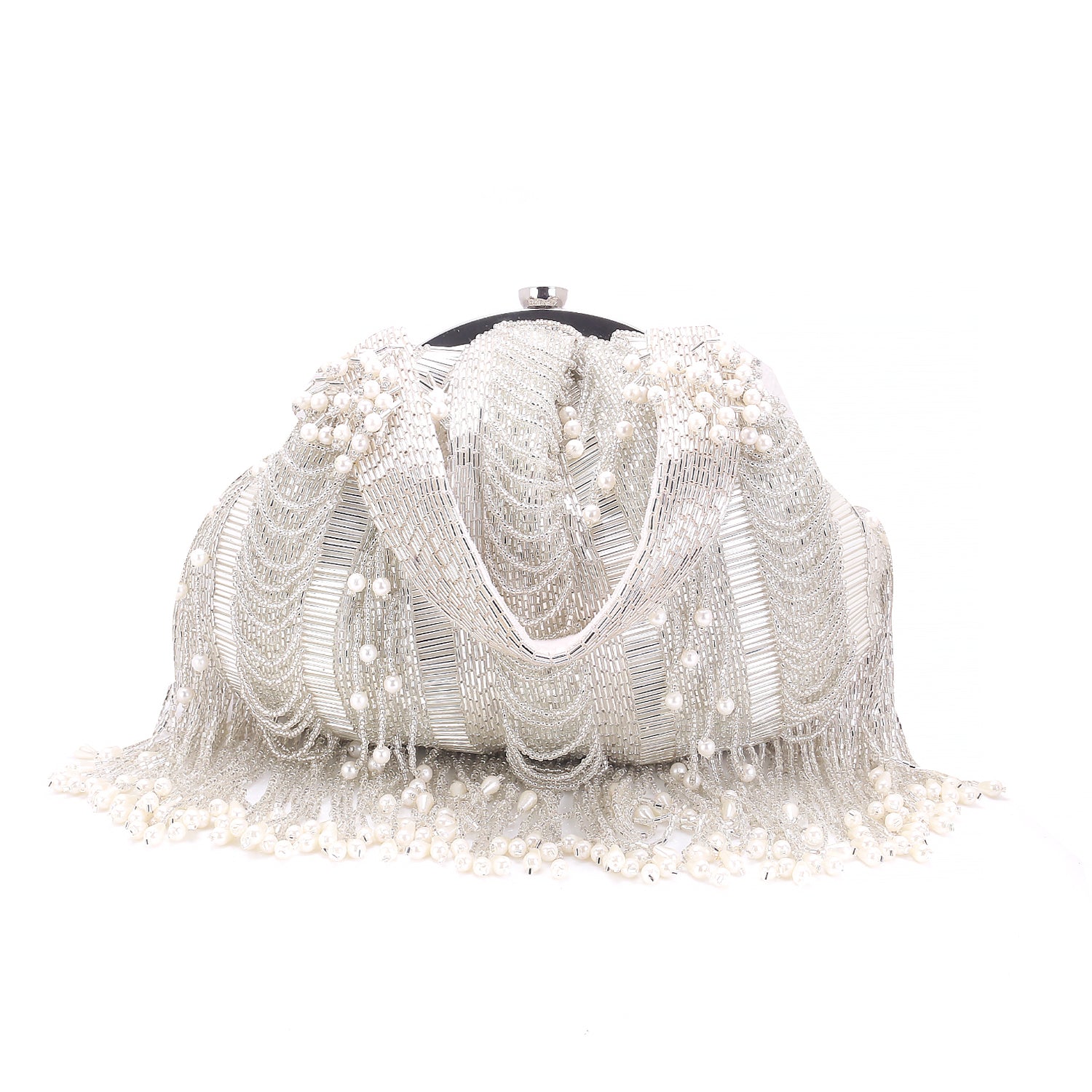 silver tassel batua clutch
