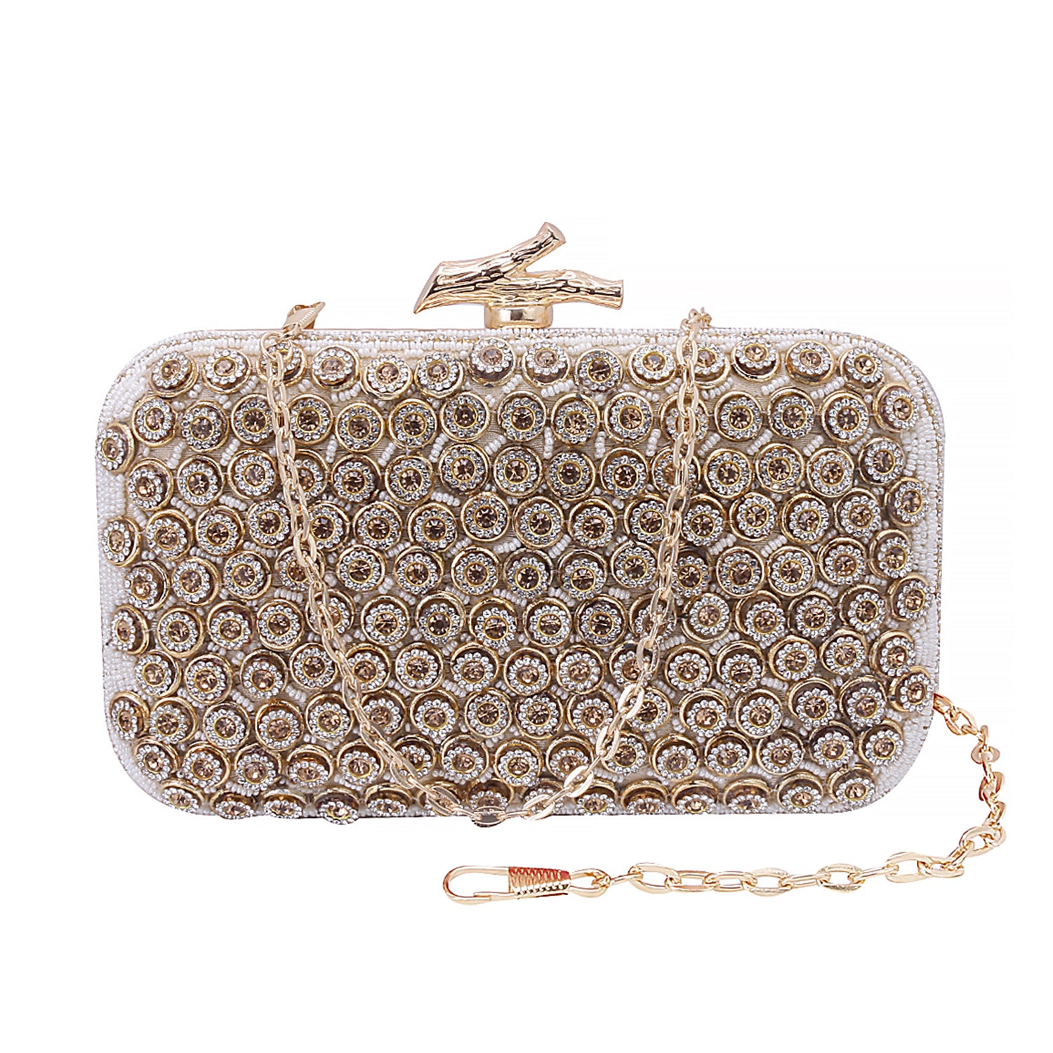 beige embroidered clutch
