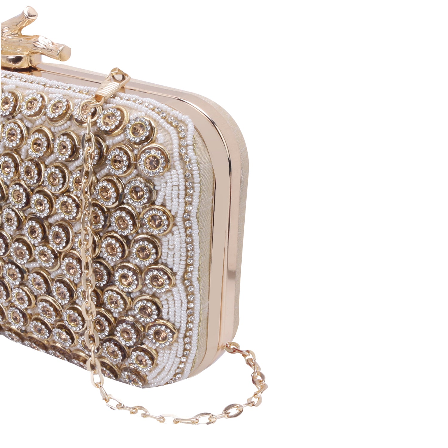 beige embroidered clutch