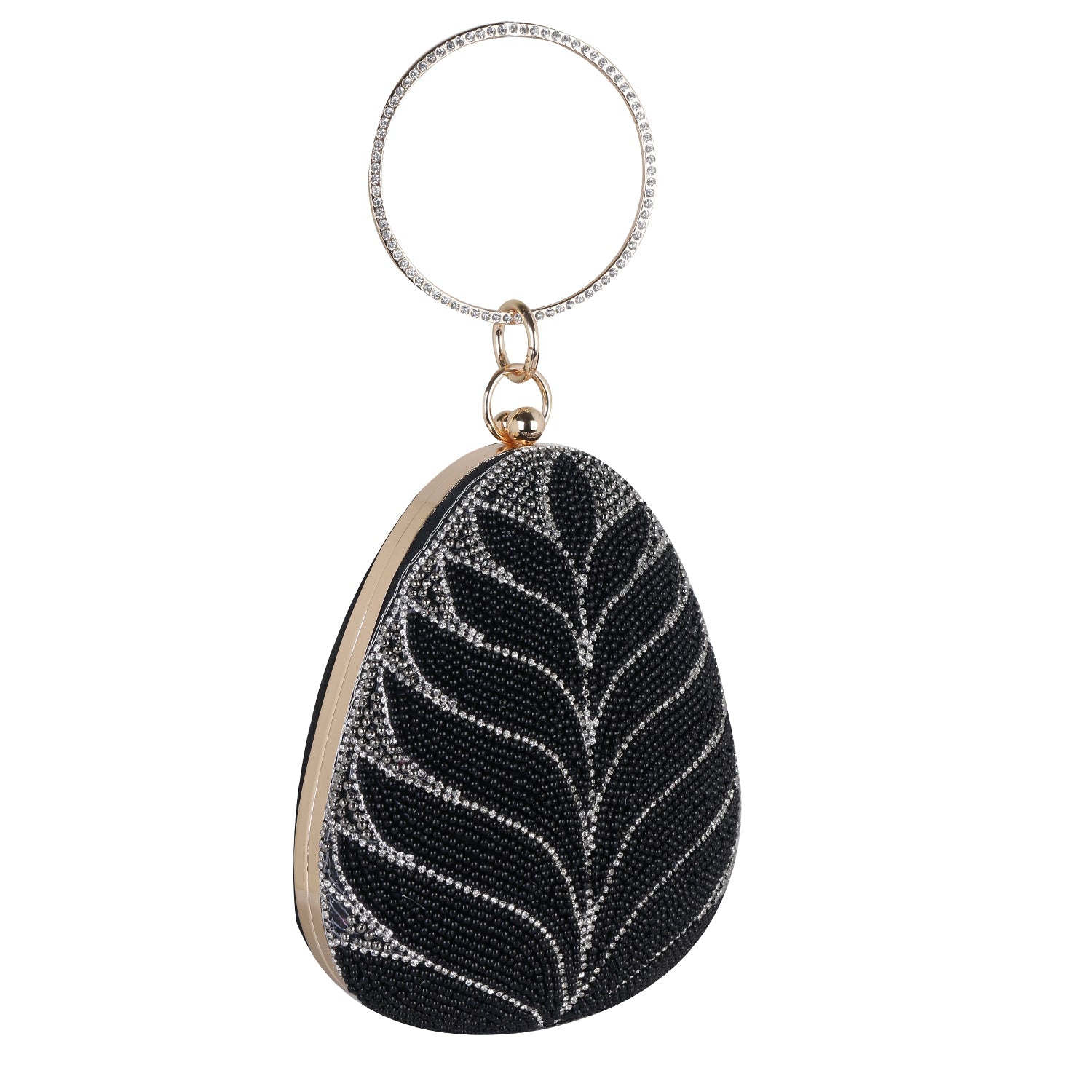 Exclusive Embroidered egg shape Designer black clutch