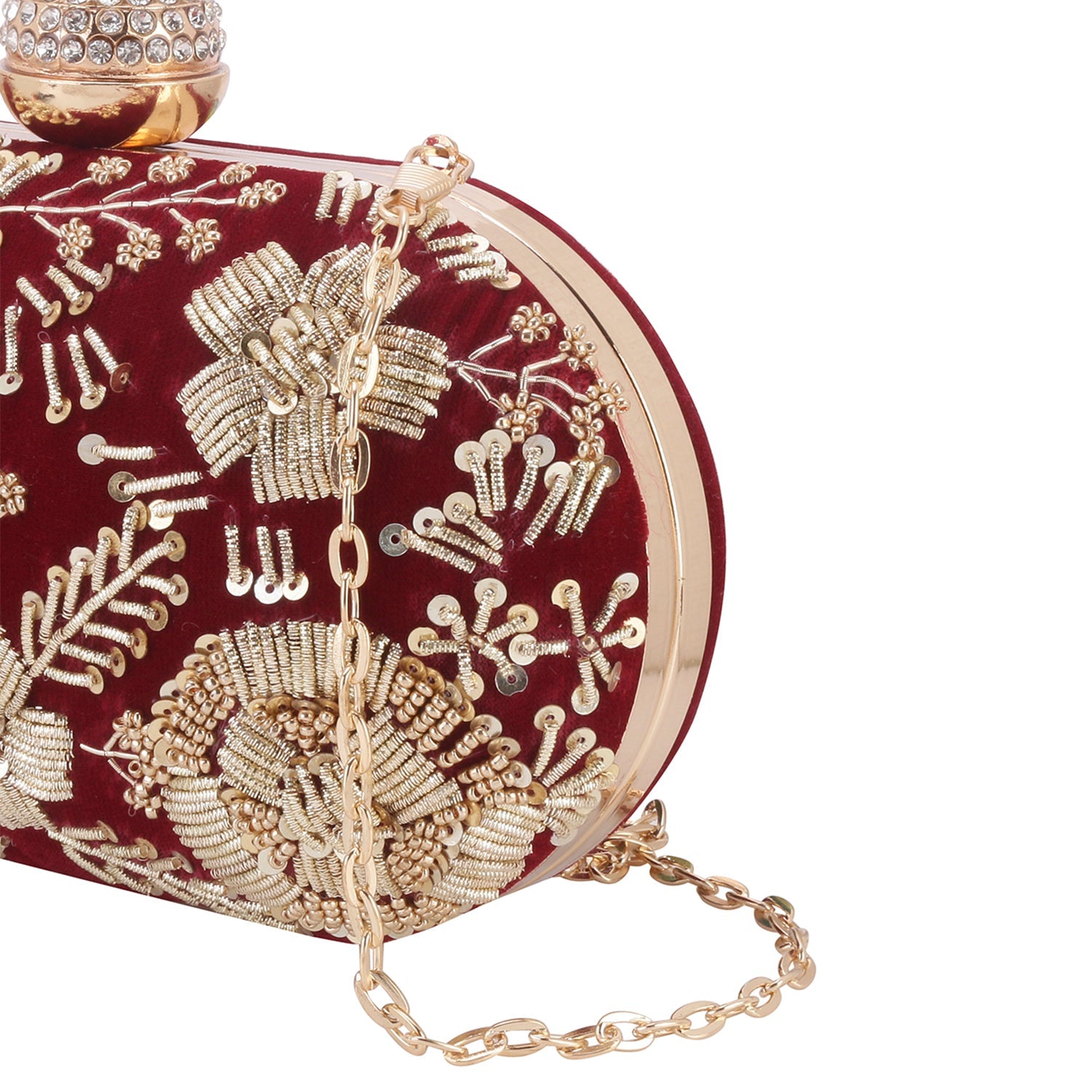 Handmade zardosi maroon oval clutch