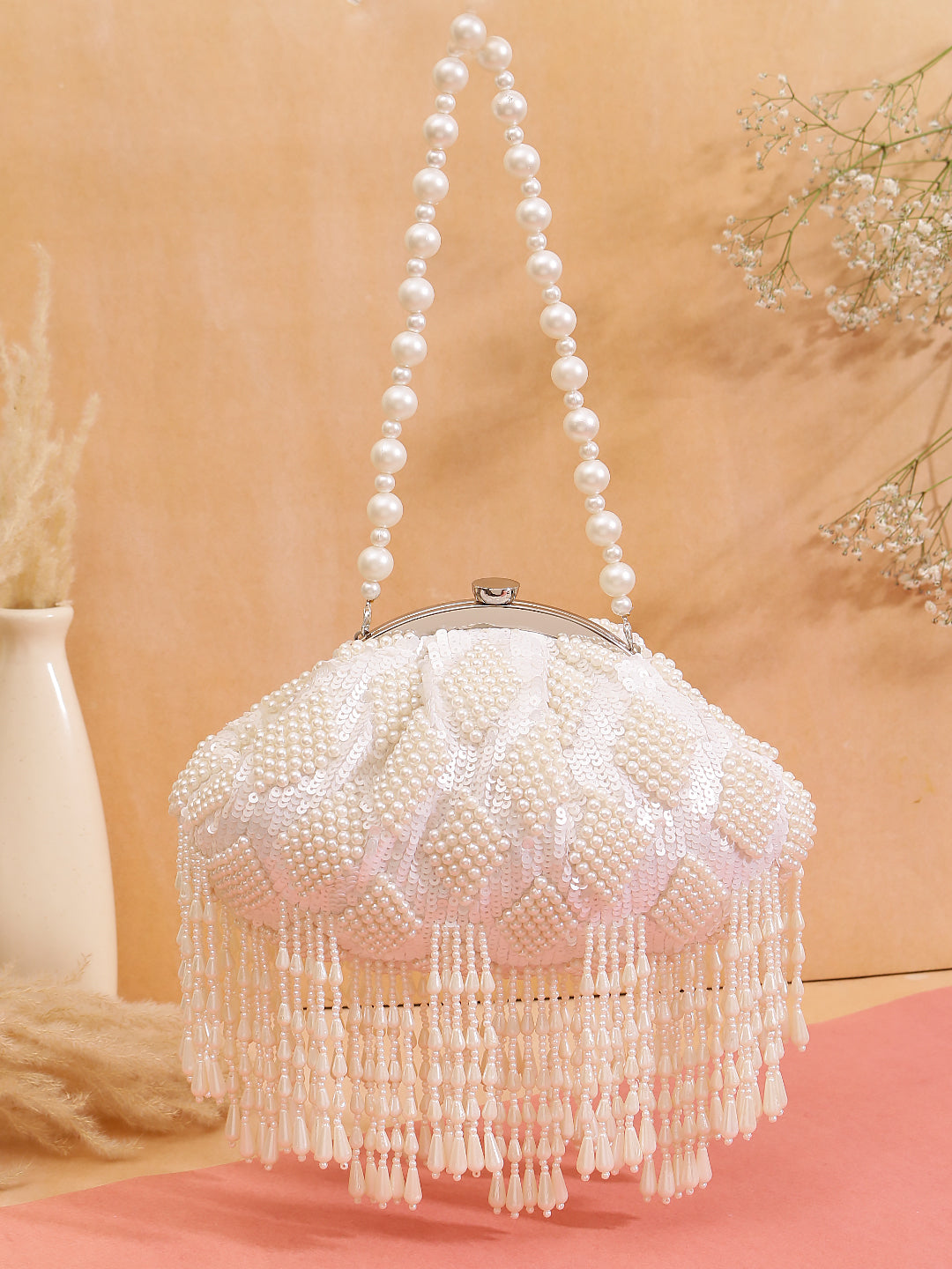 pearly tassel batua clutch