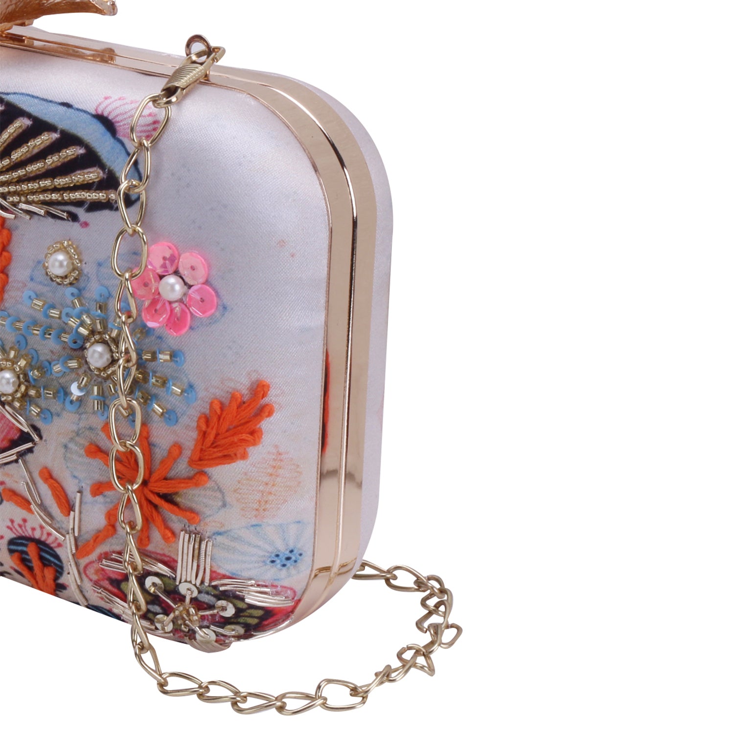 handmade printed embroidered clutch