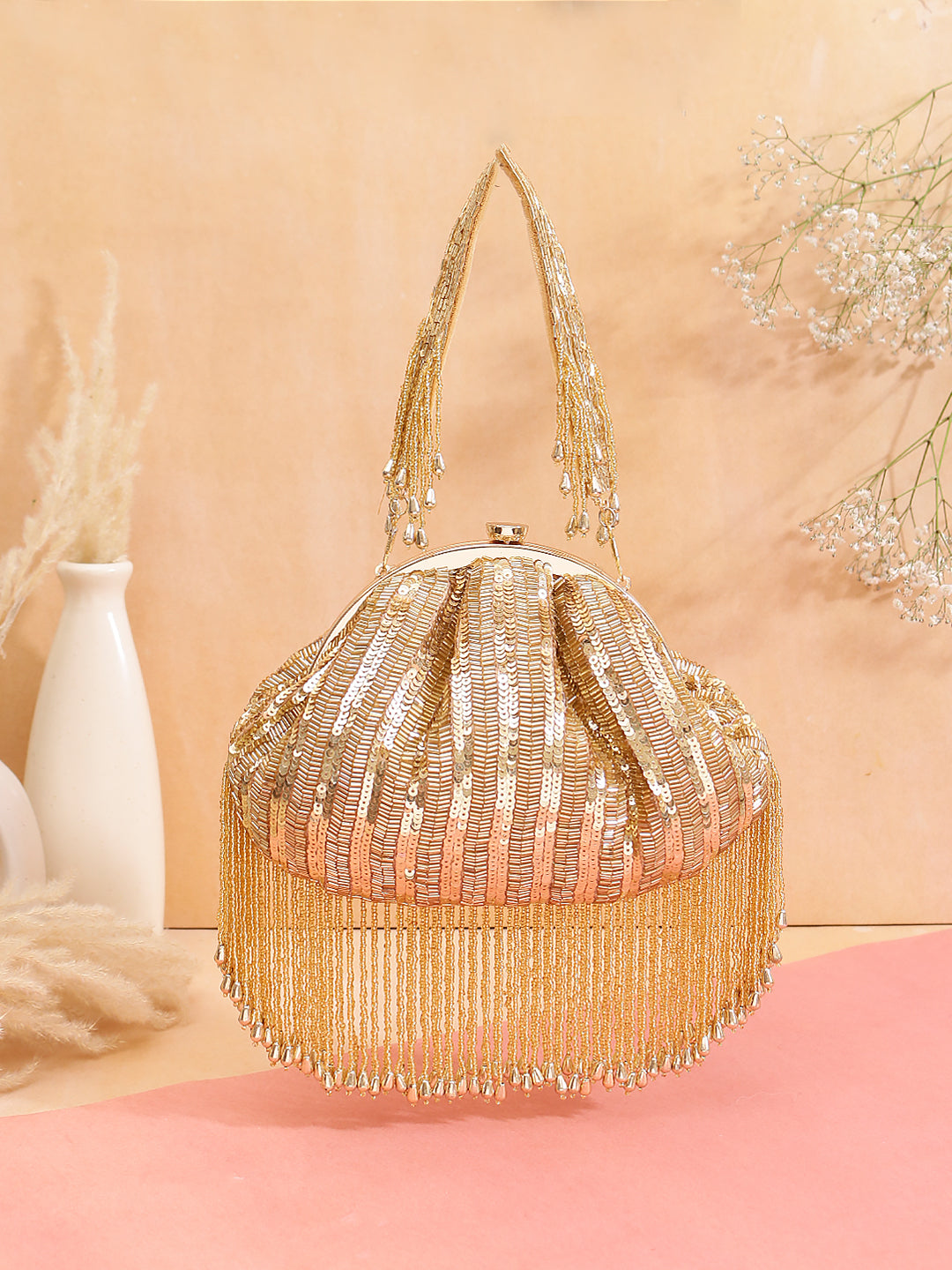 sequins tassel gold batua clutch