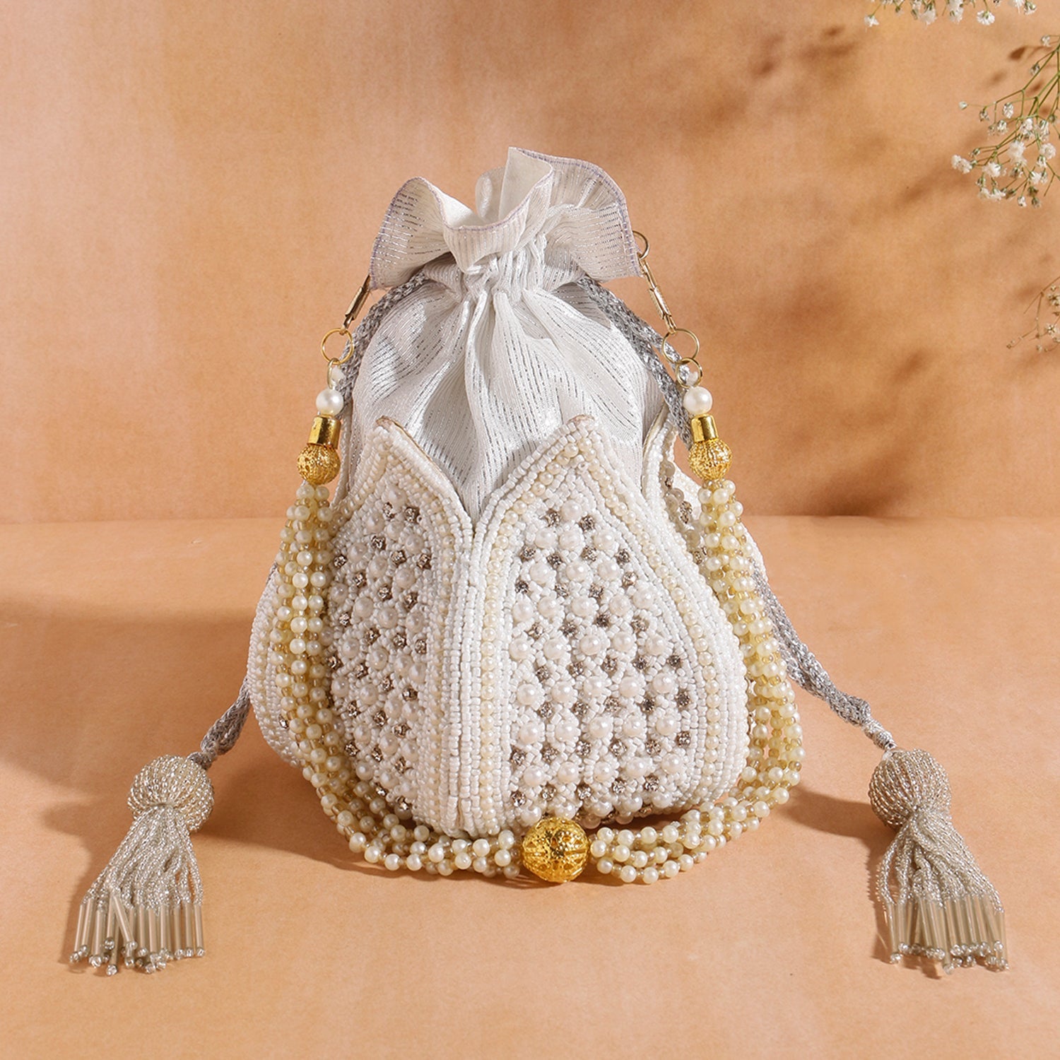 SWISNI WHITE LOTUS POTLI BAG