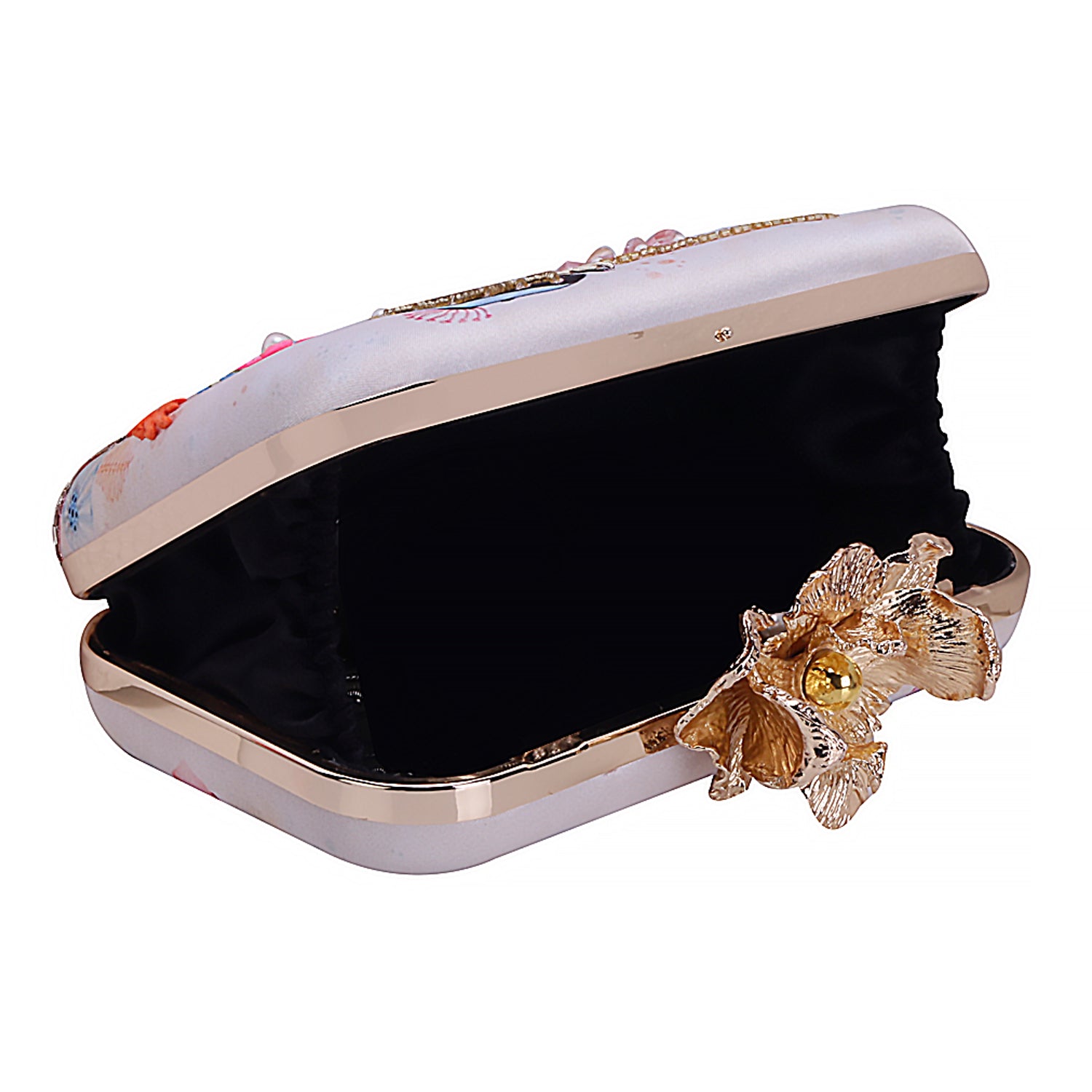 handmade printed embroidered clutch