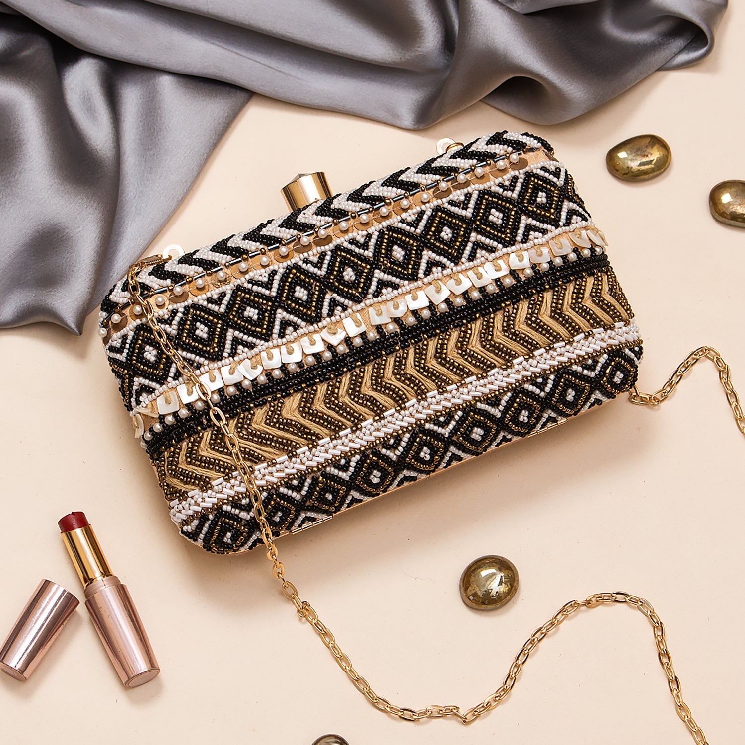 black adorn embroidery clutch