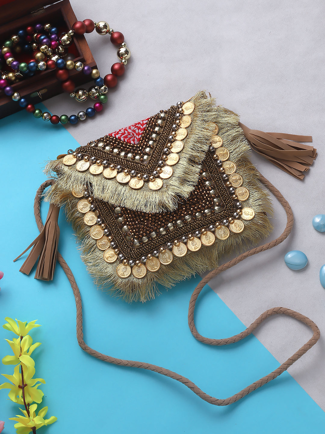 Swisni mini golden banjara boho bag