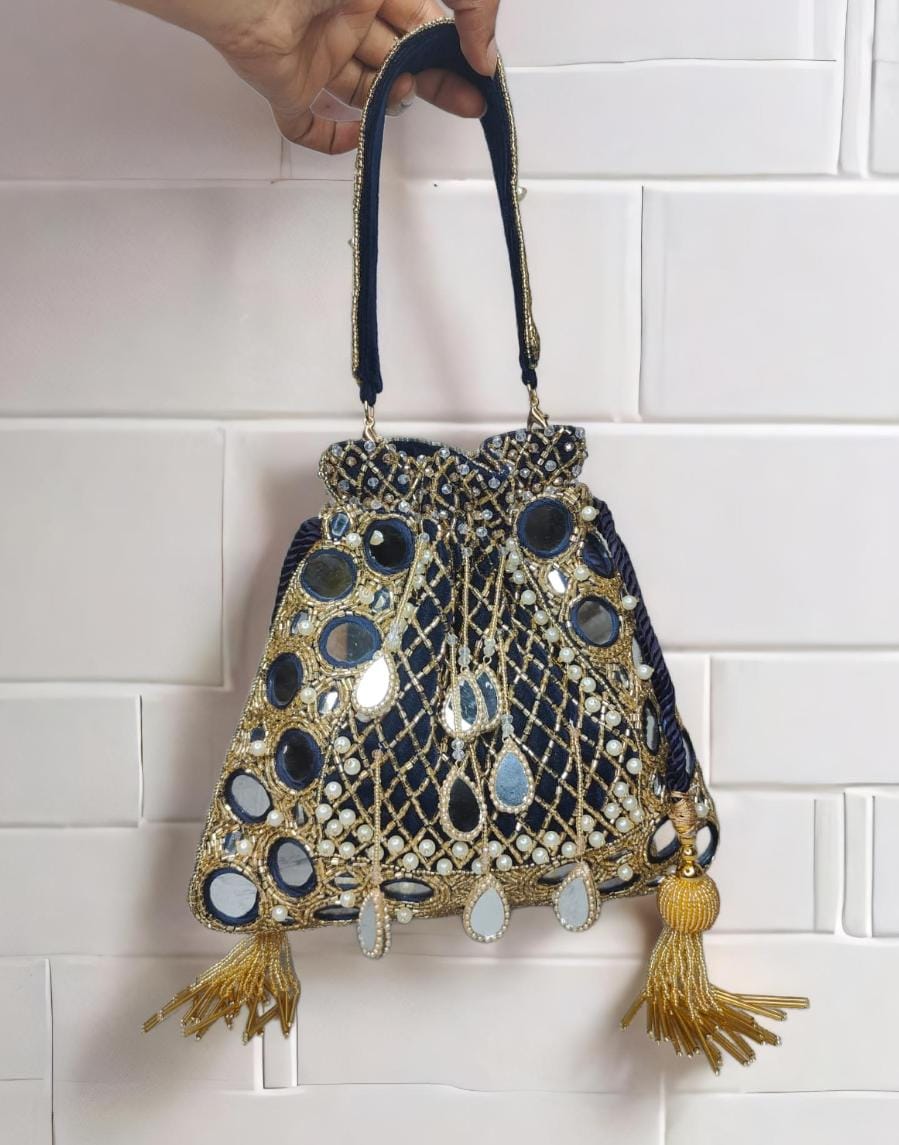 Navy Blue Mirror Potli