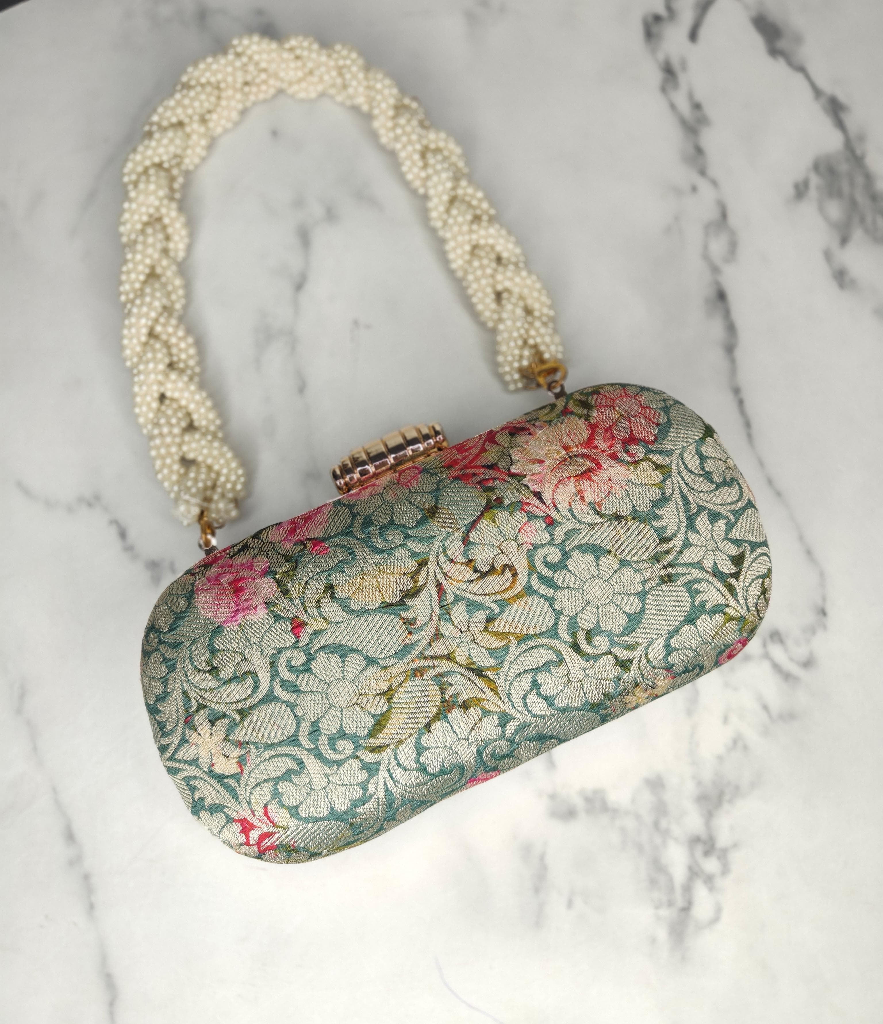 Green Brocade fabric clutches