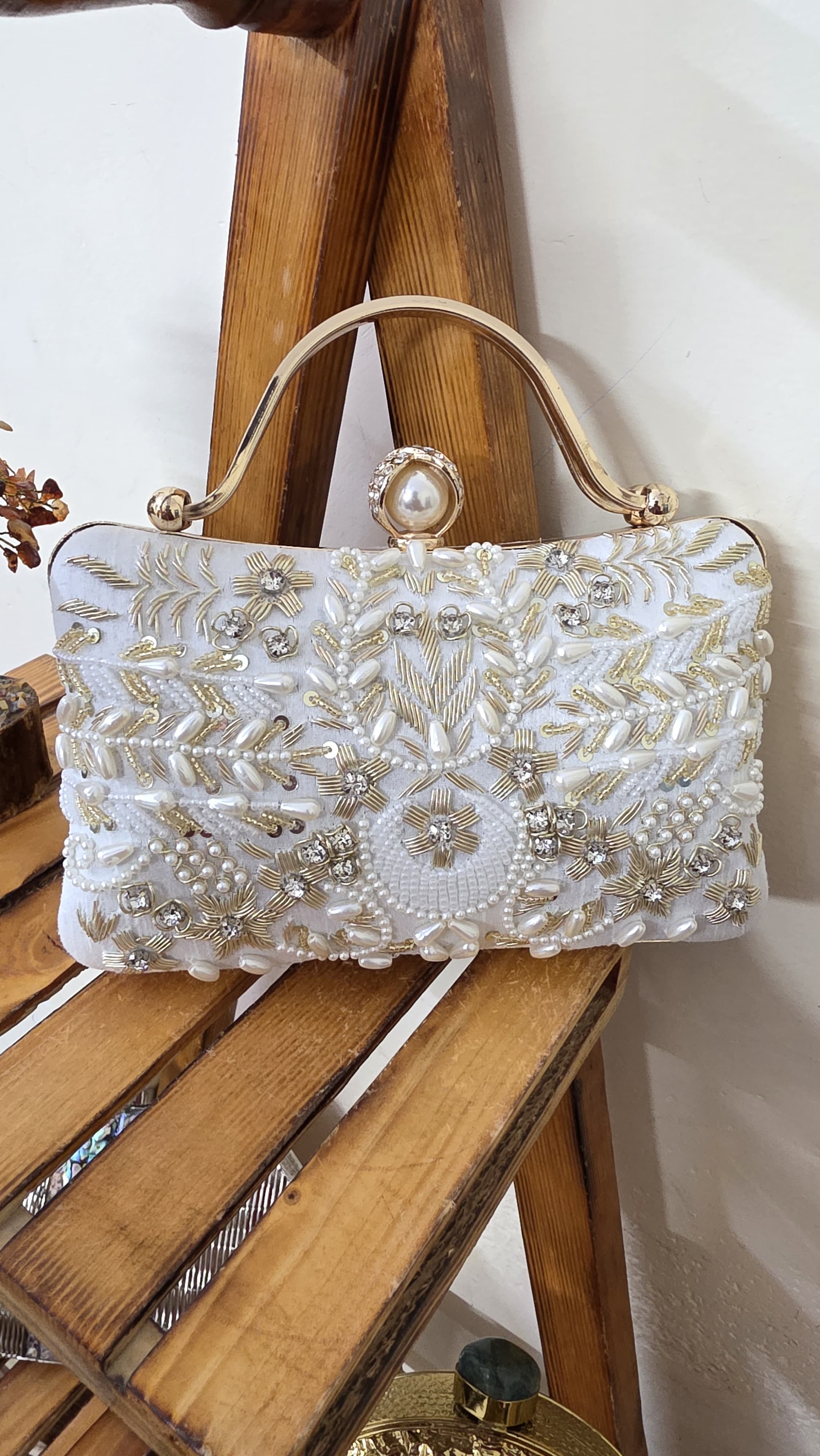 Embroidered Handle Clutch