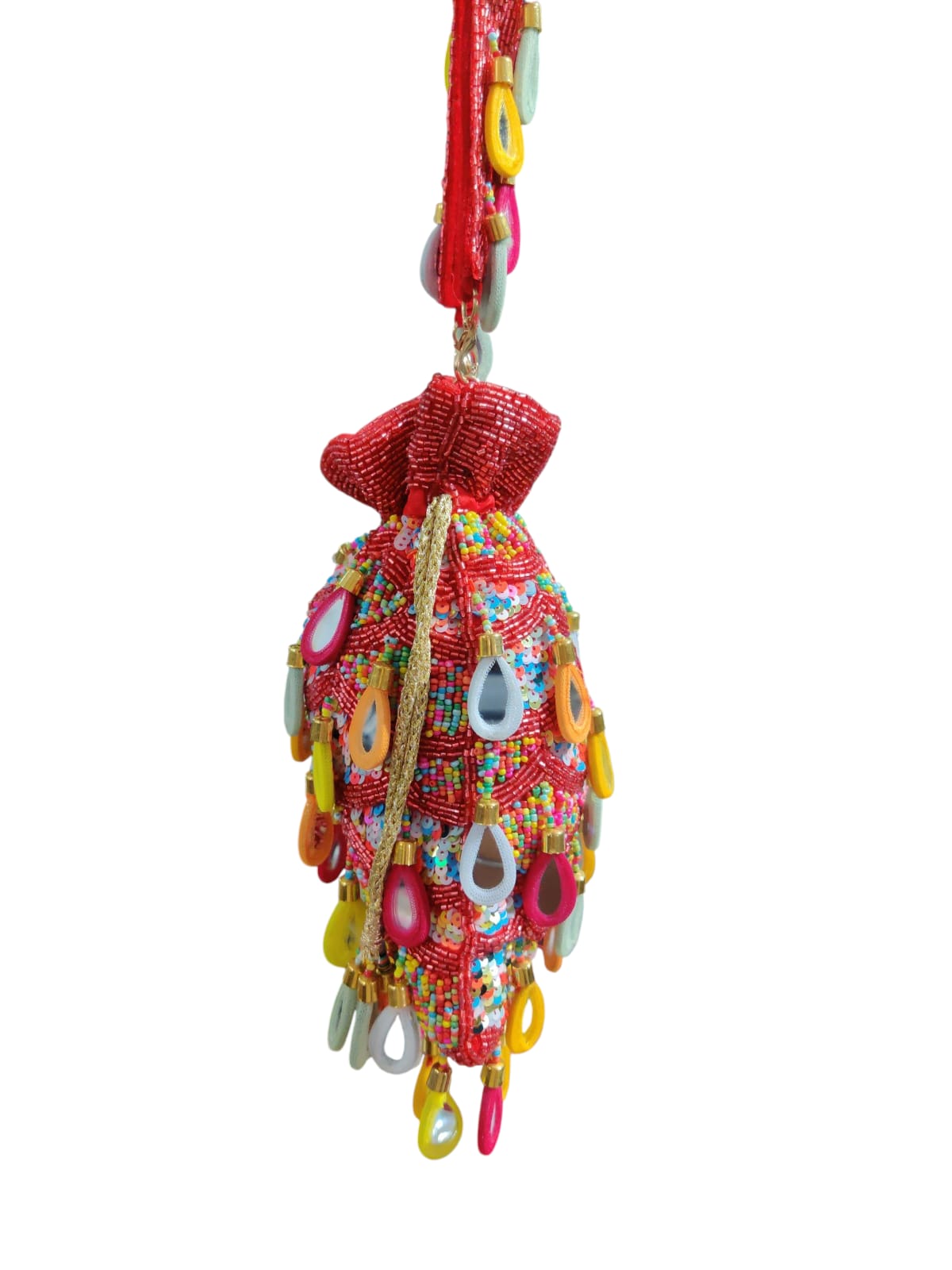 Red Multi Mirror Potli
