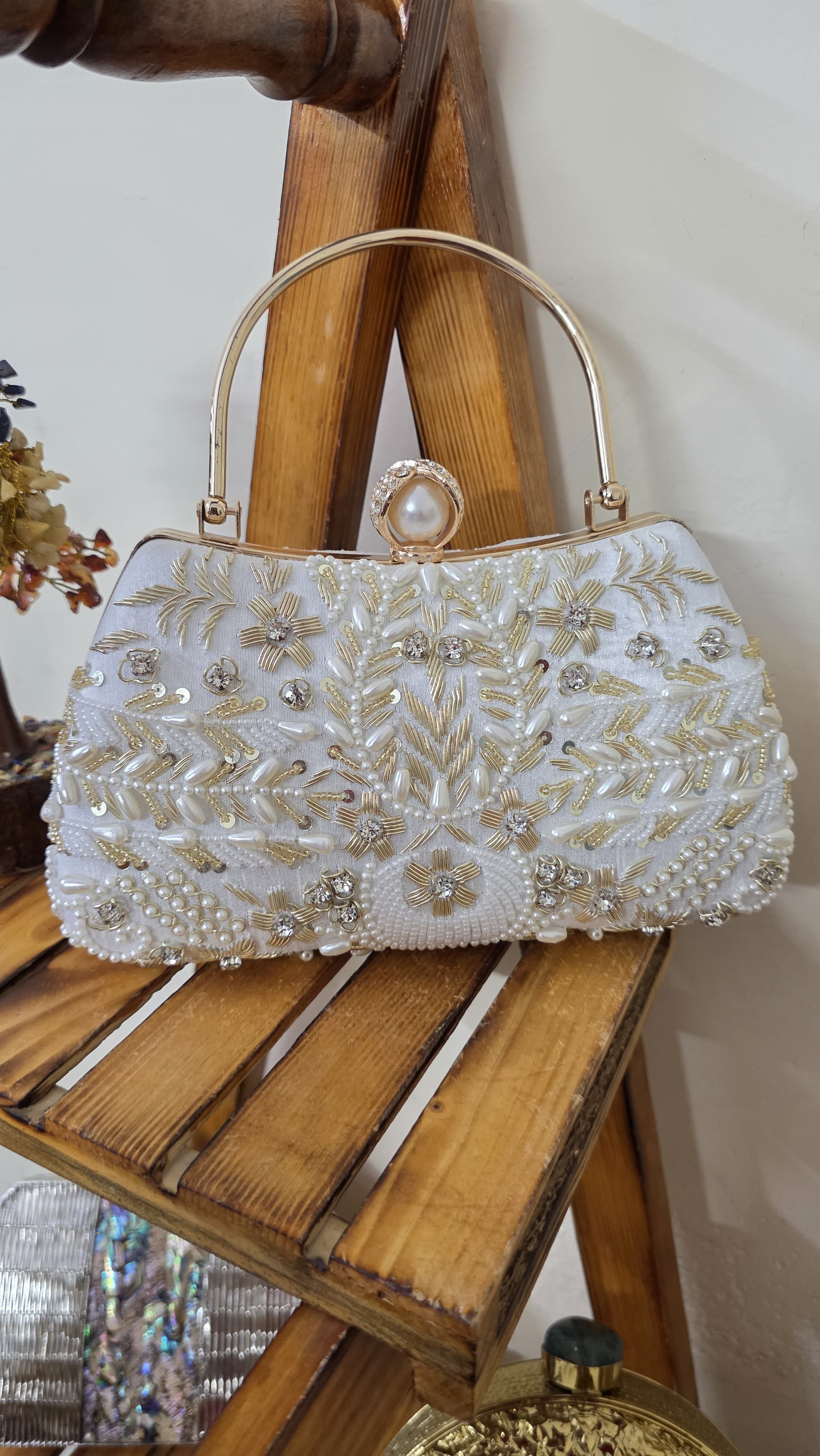 Embroidered Handle Clutch