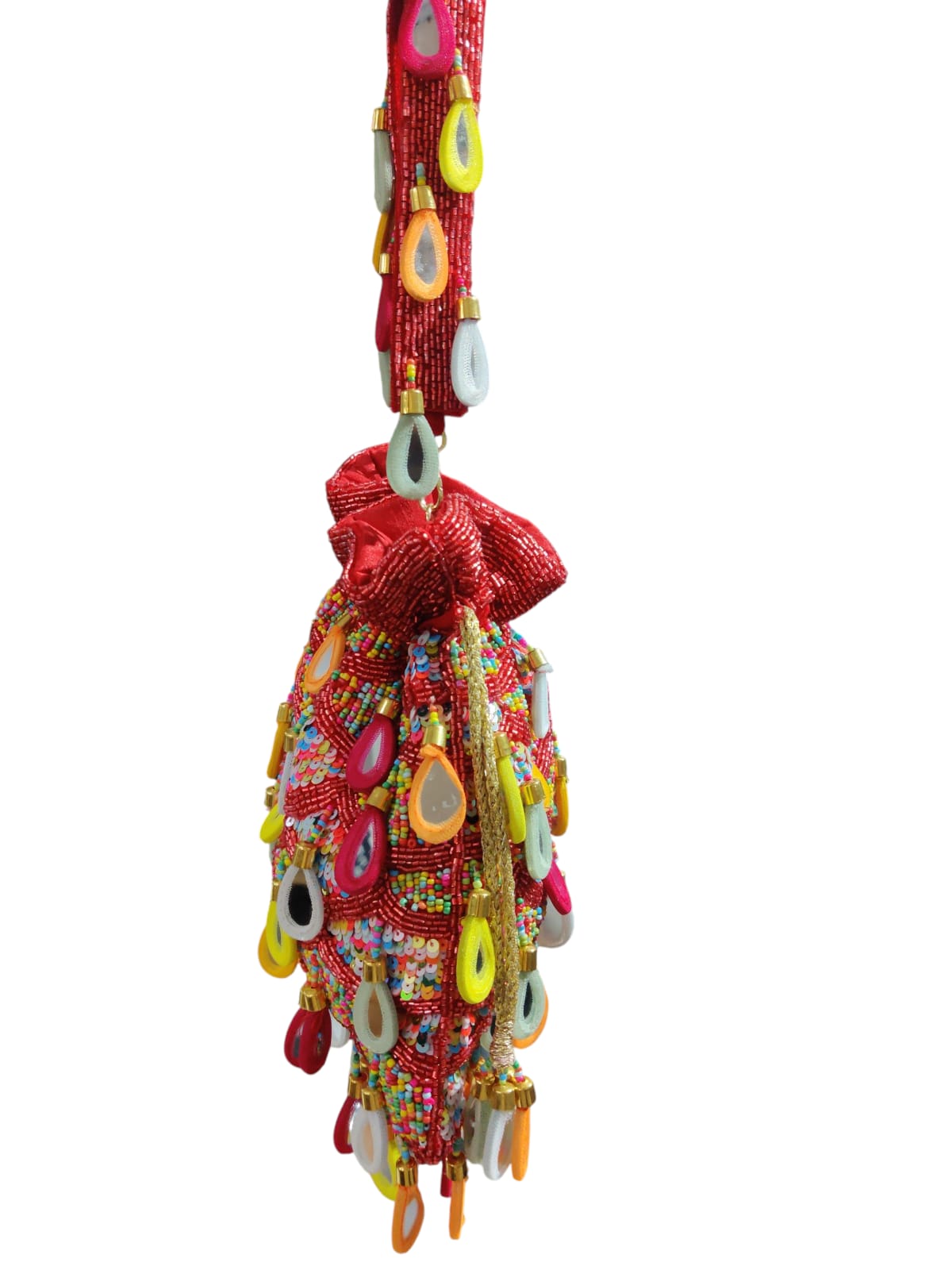 Red Multi Mirror Potli