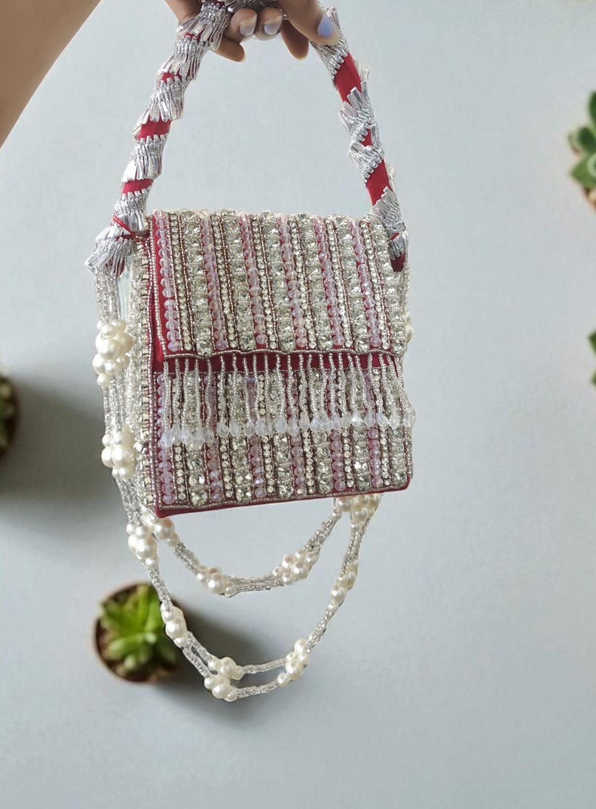 Pink Embroidered Flap Bag