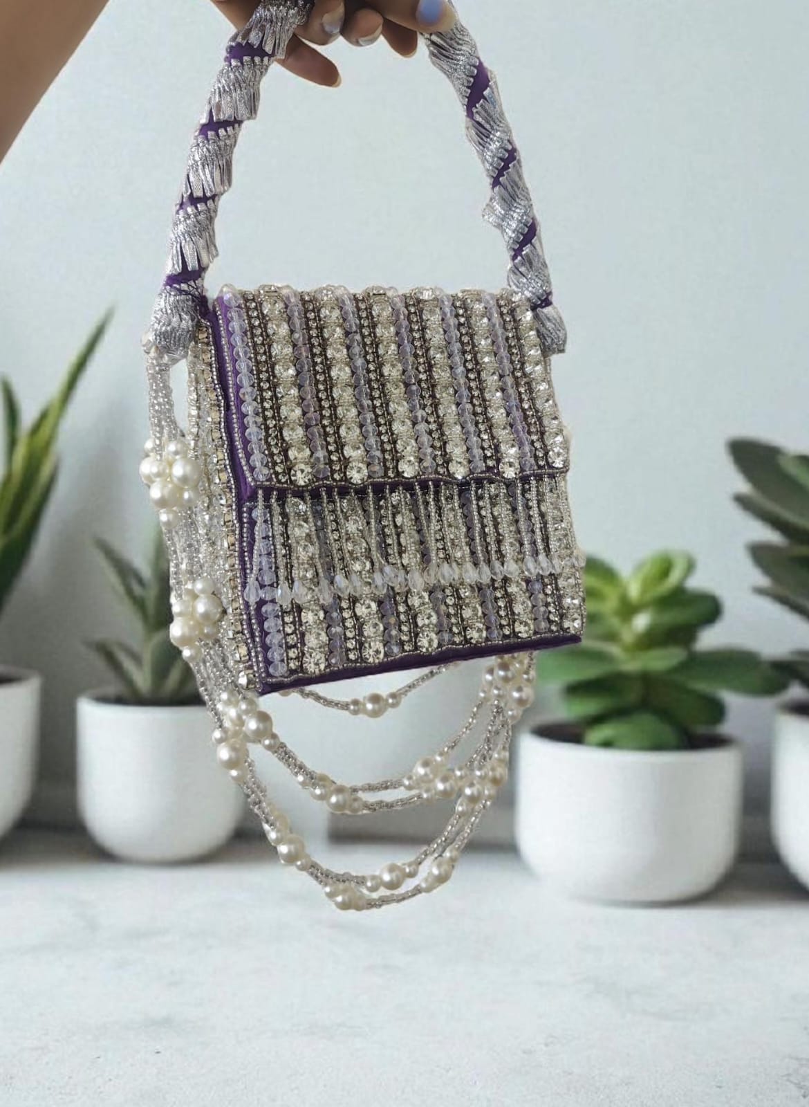 Purple Embroidered Flap Bag