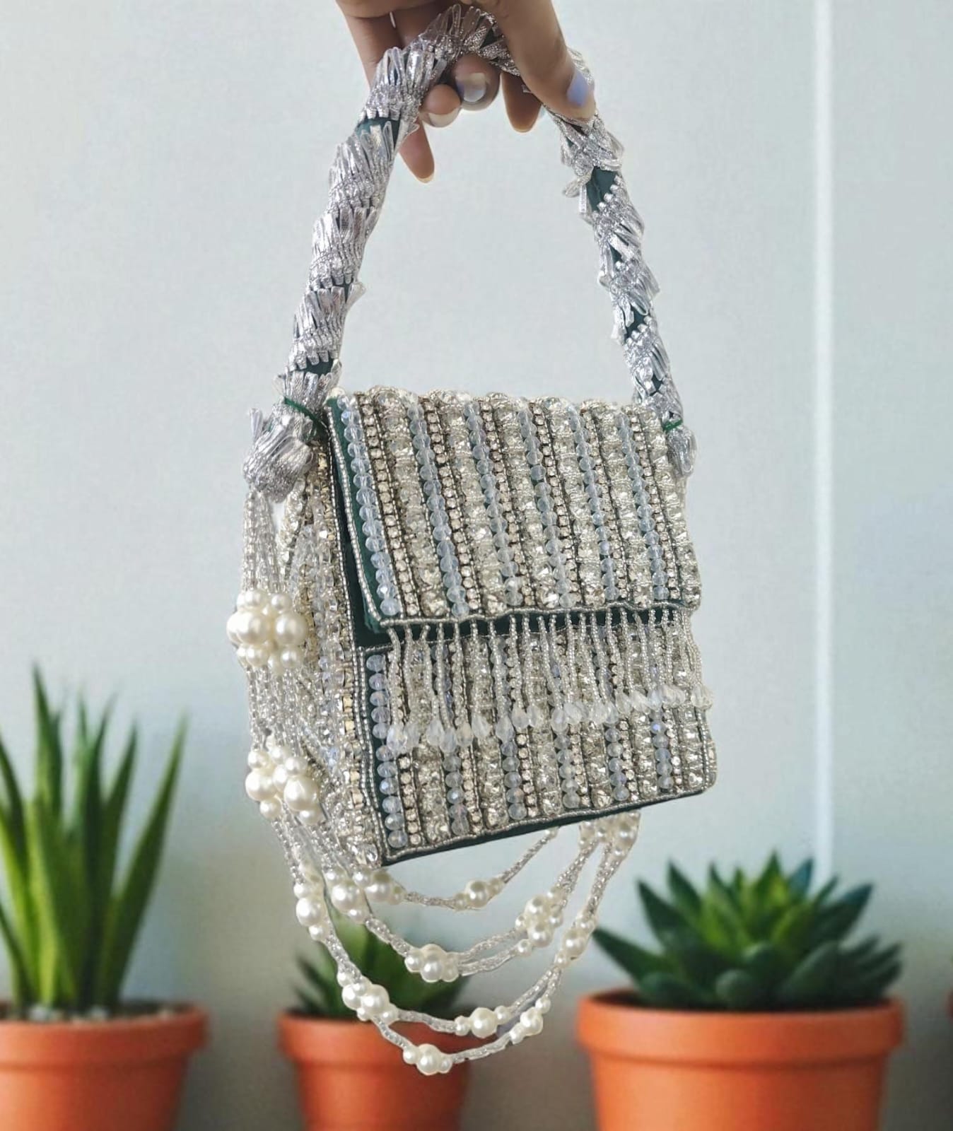 Green Embroidered Flap Bag