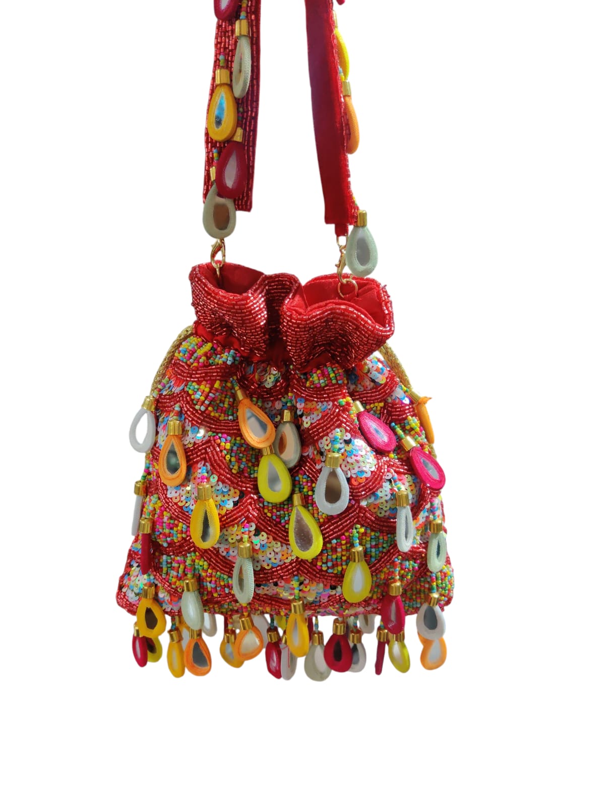 Red Multi Mirror Potli