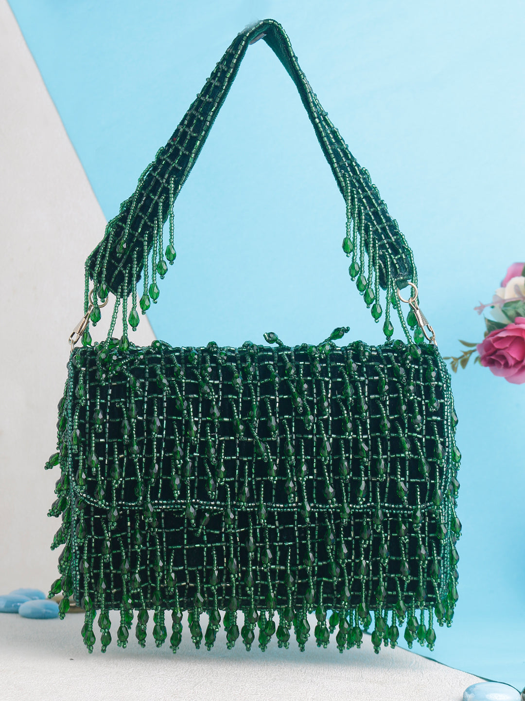 Swisni green crystal flap bags