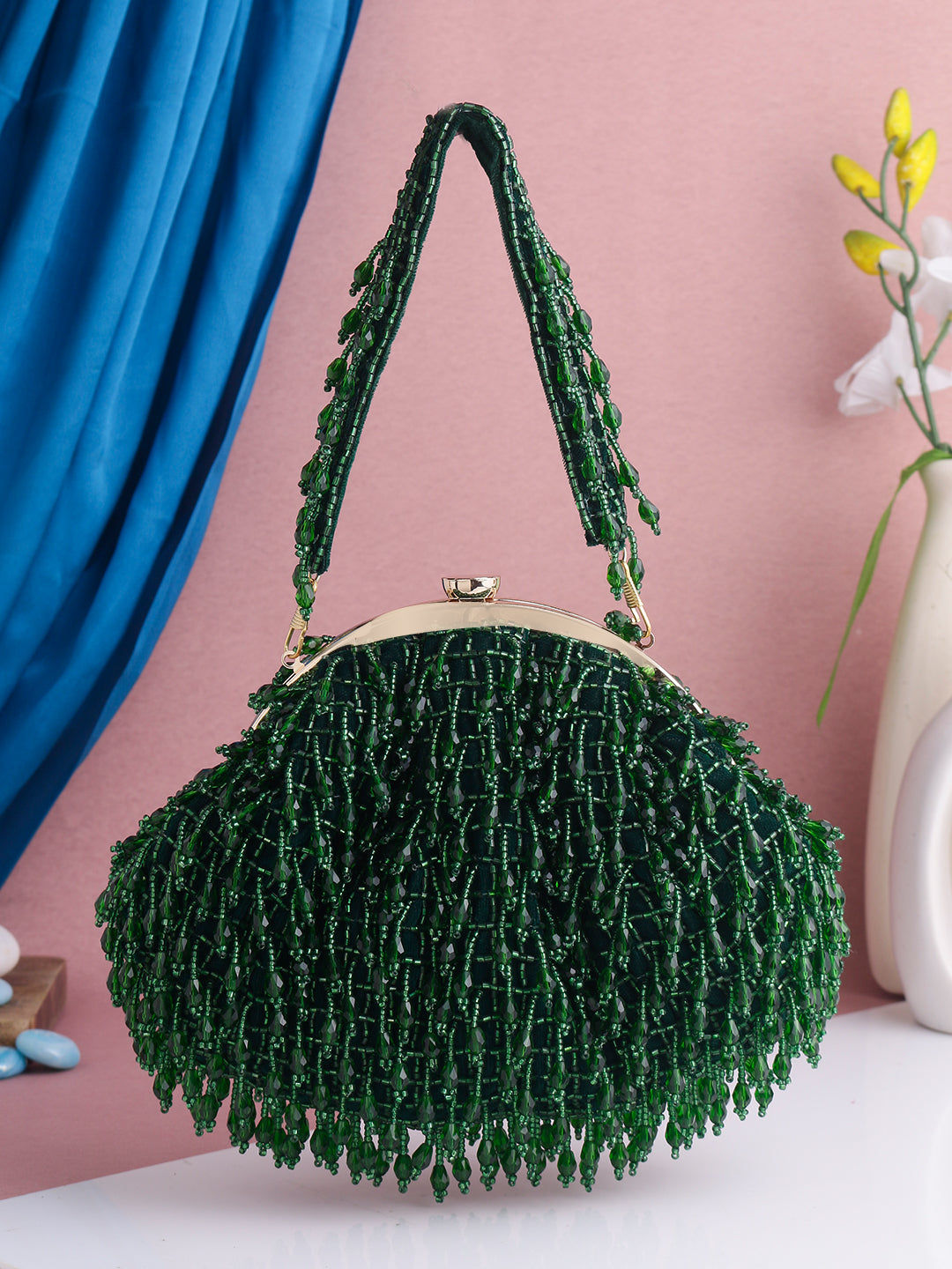 Swisni green crystal batua bags