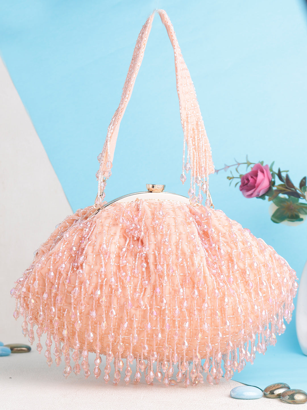 Swisni peach crystal batua bags