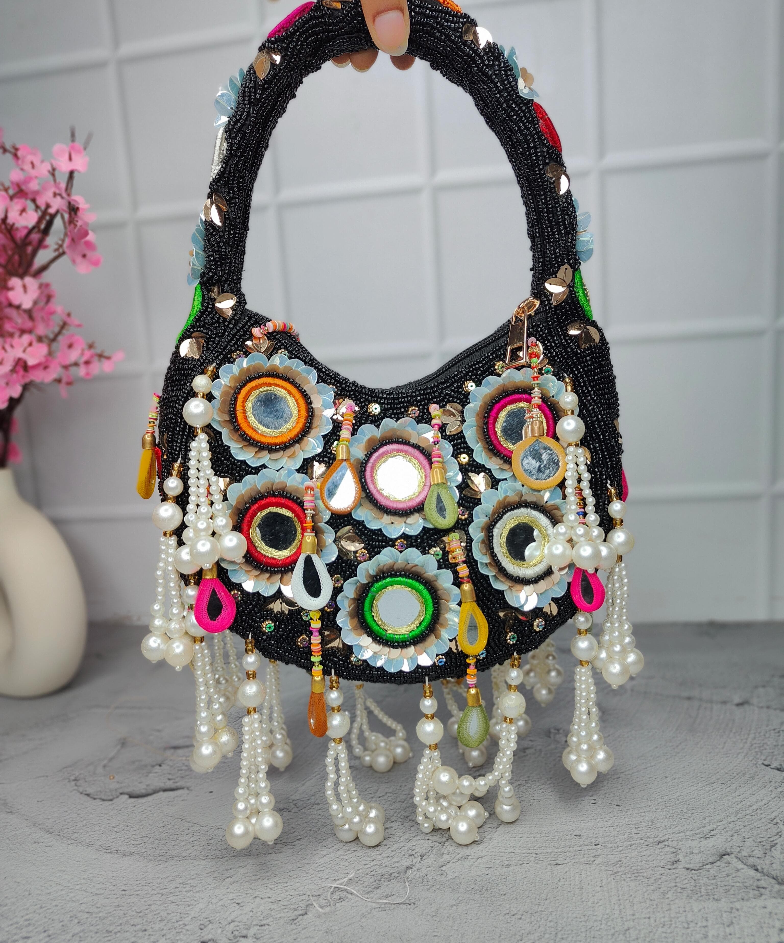 Swisni Black mirror moon shape bag