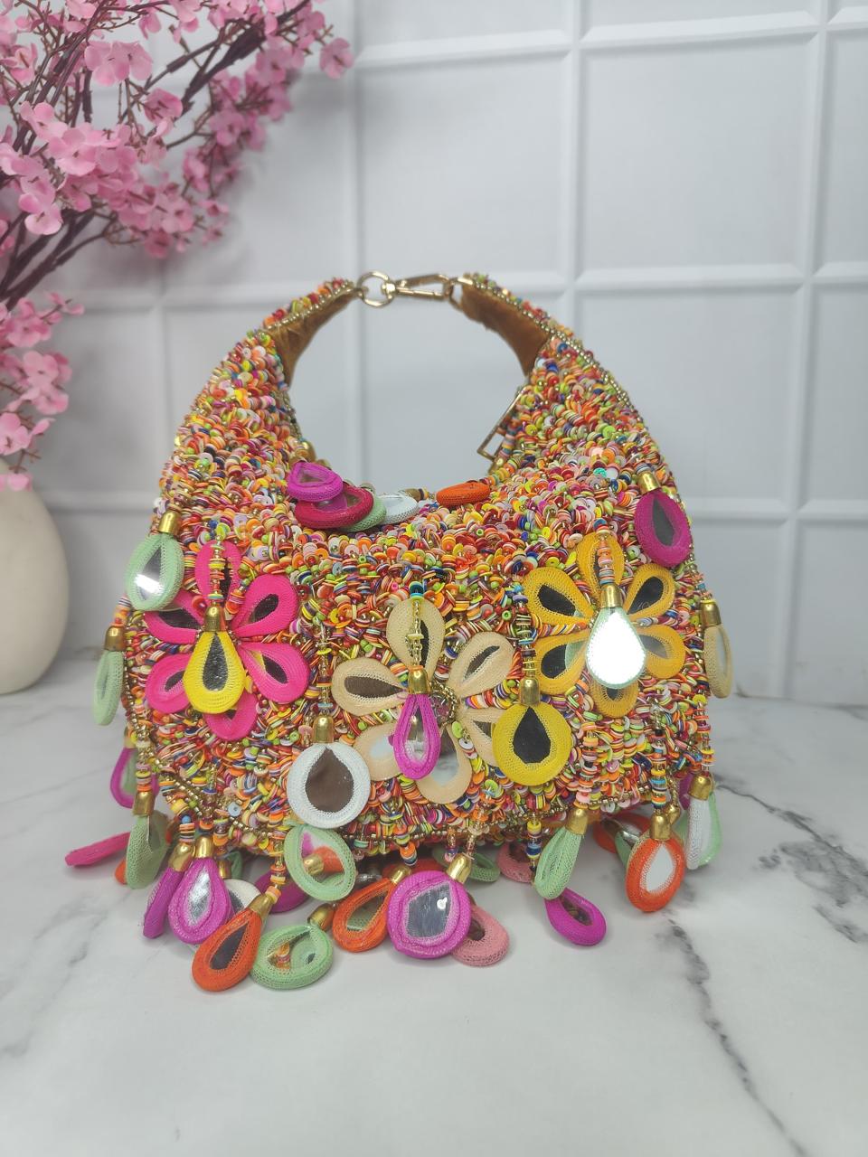 Golden mirror moon shape bag