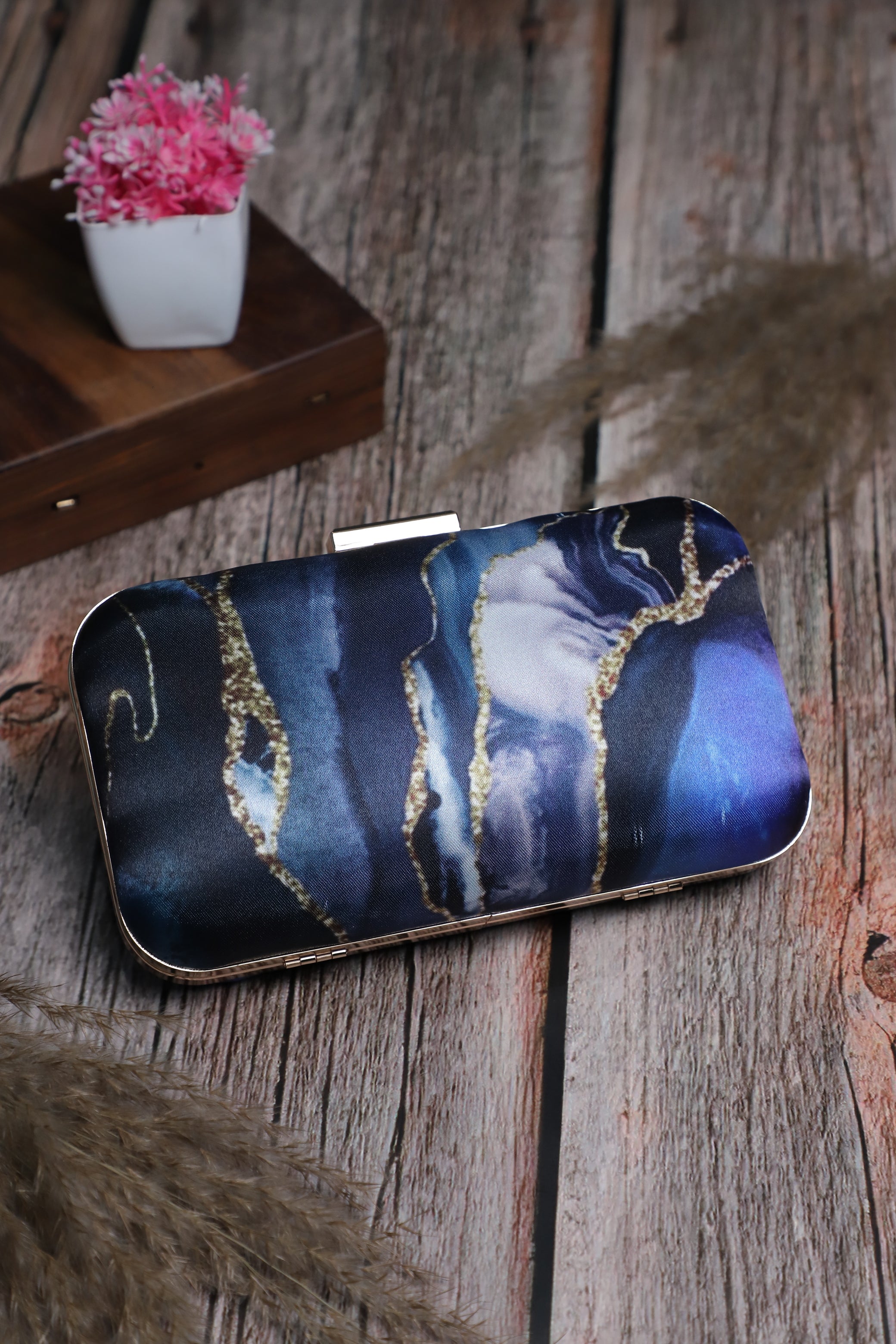 Abstract Printed Blue Clutch for Women & Girls