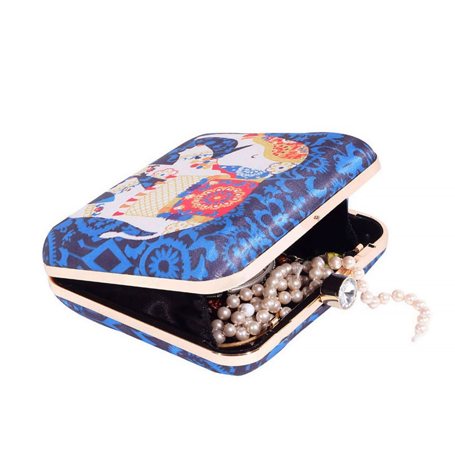 Elephant Satin Digital Print Square Box Clutch for Women & Girls