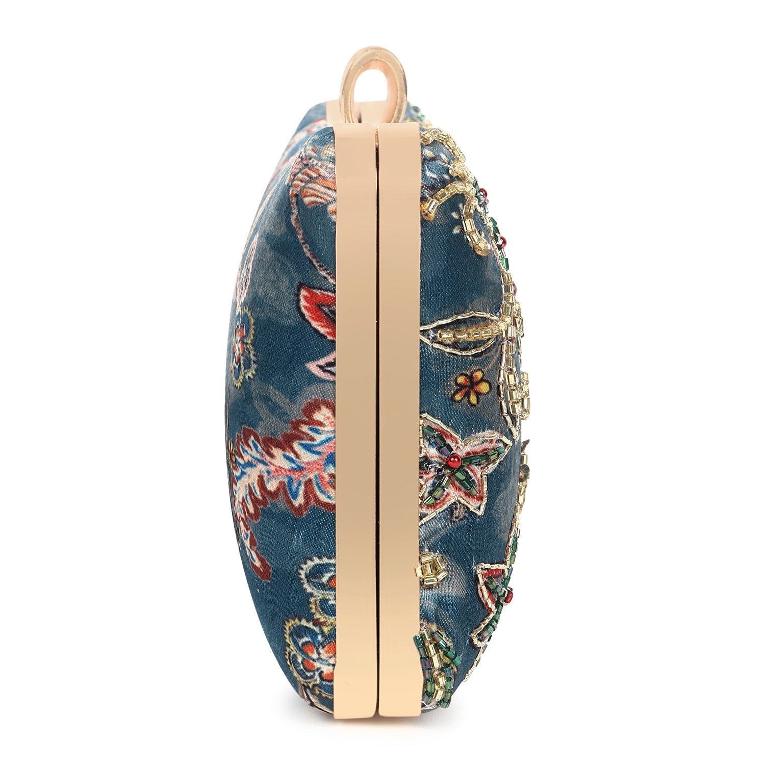 Printed embroidered clutch bag