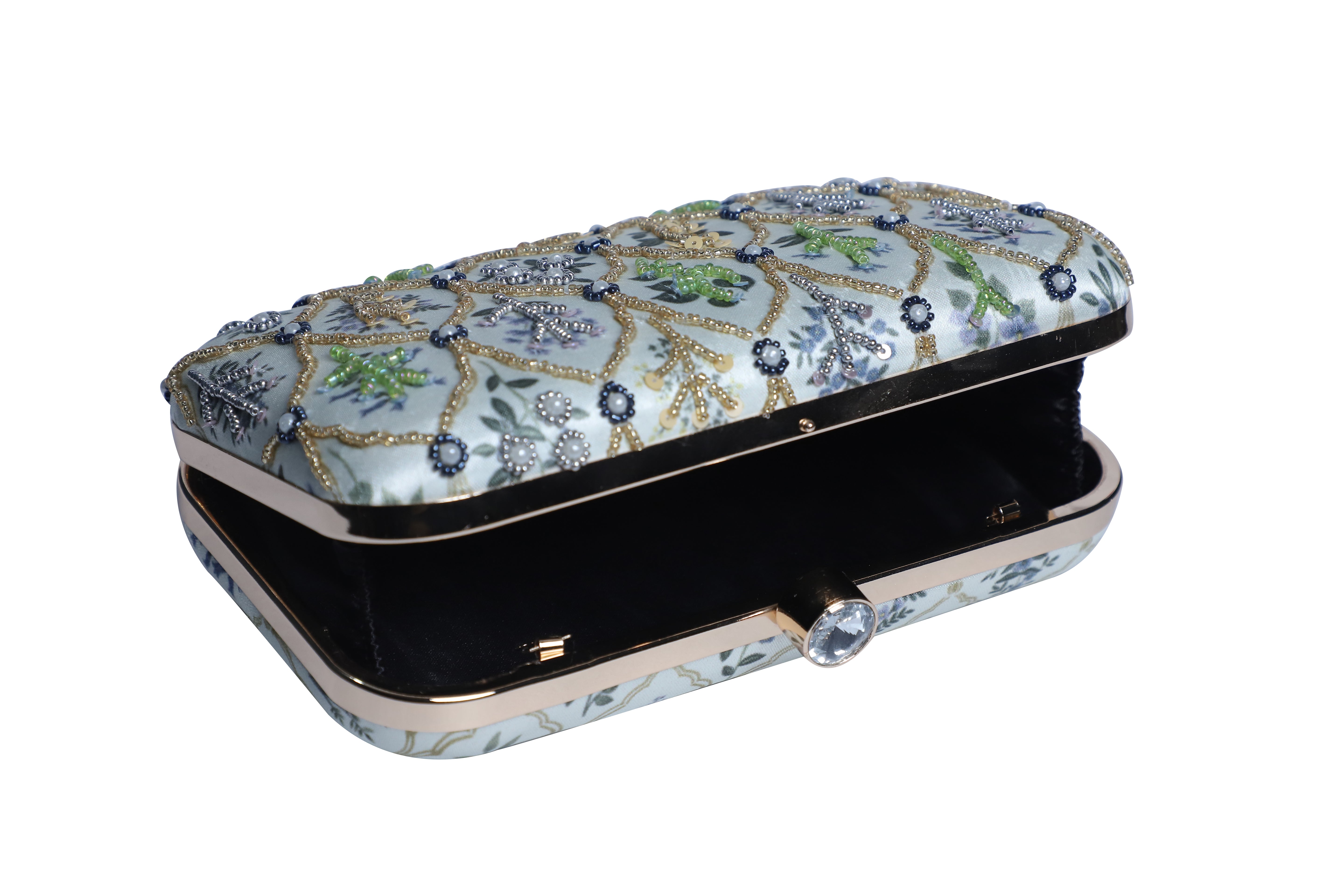 Sober printed embroidred rectangle clutch