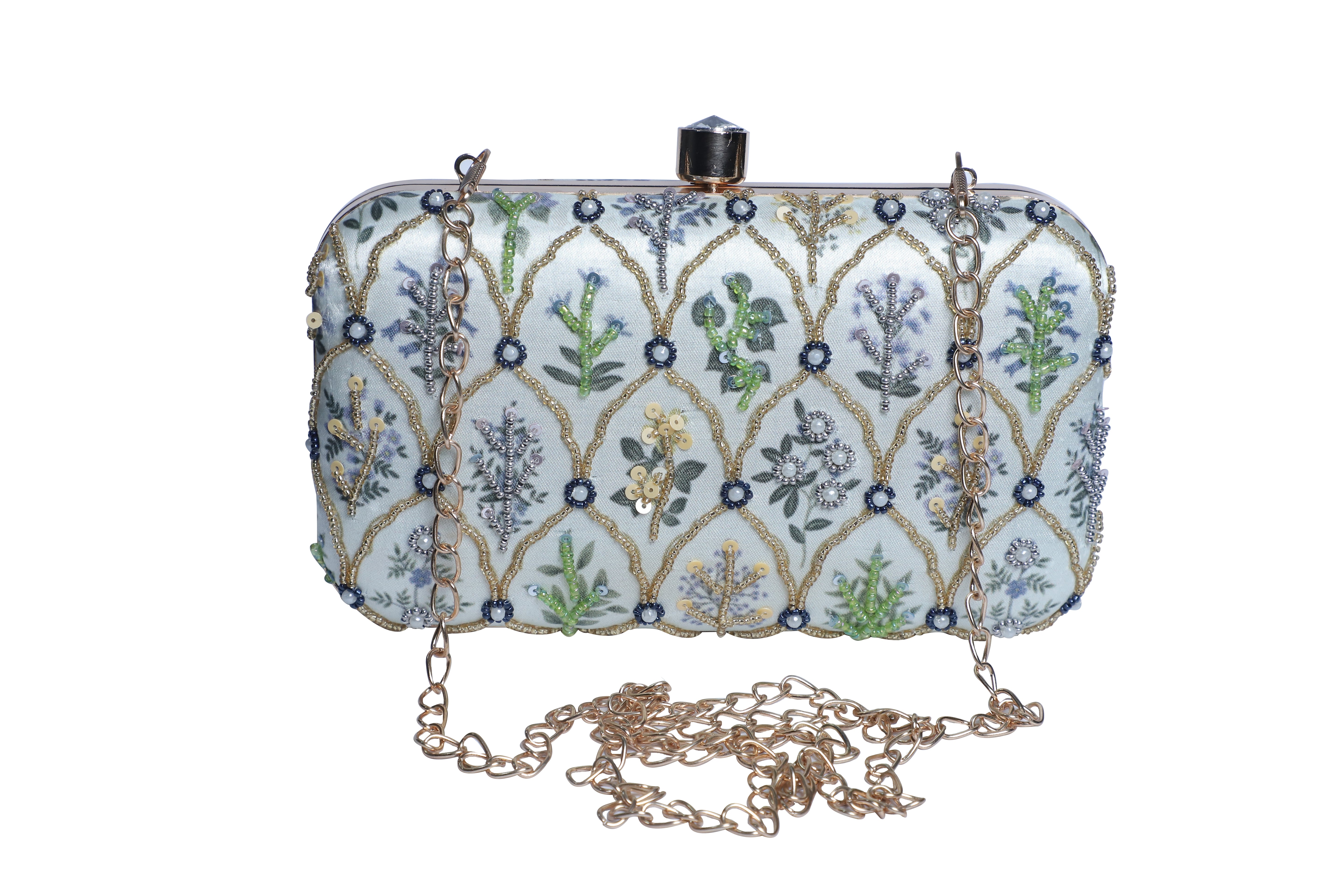 Sober printed embroidred rectangle clutch