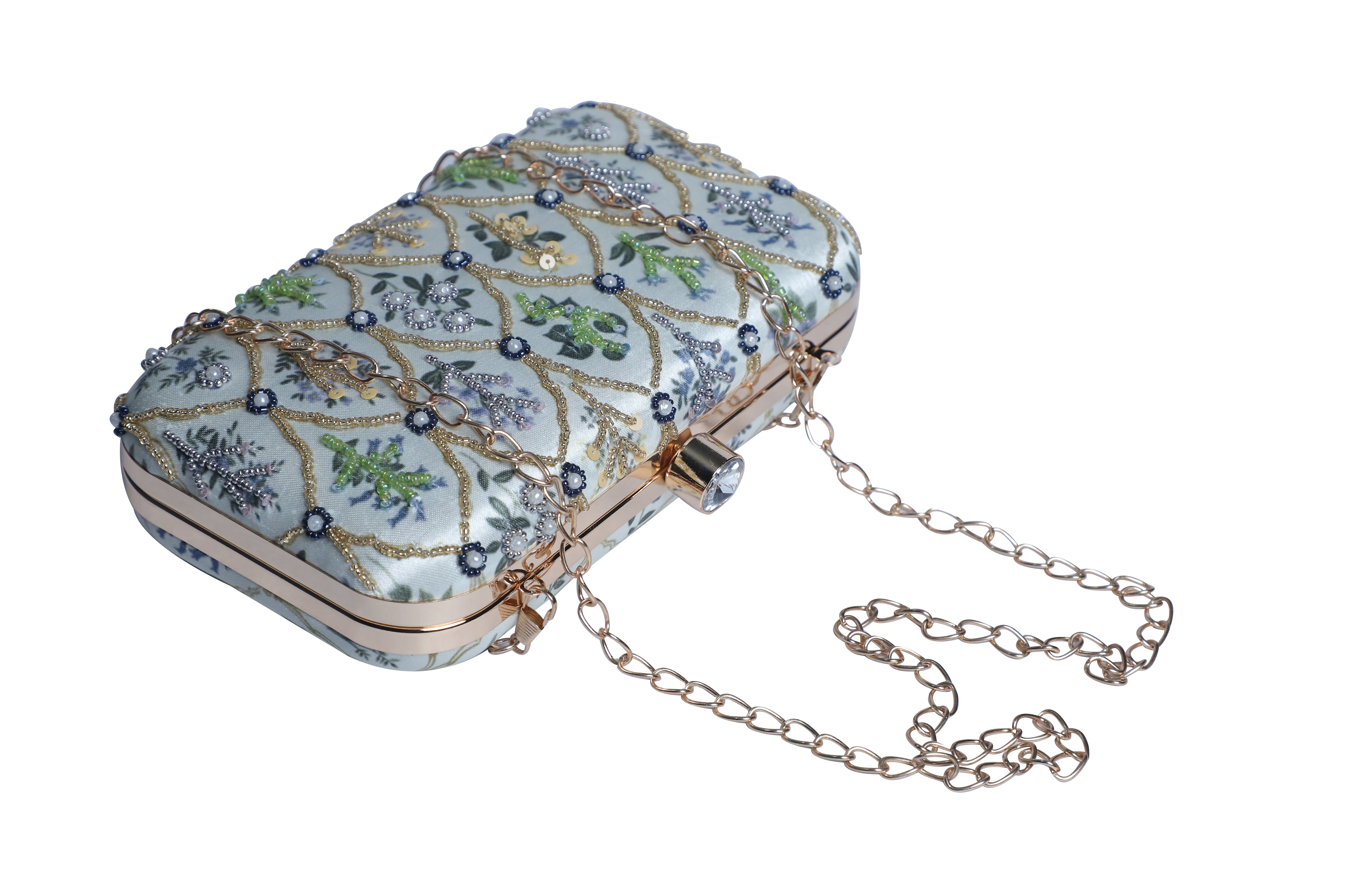 Sober printed embroidred rectangle clutch