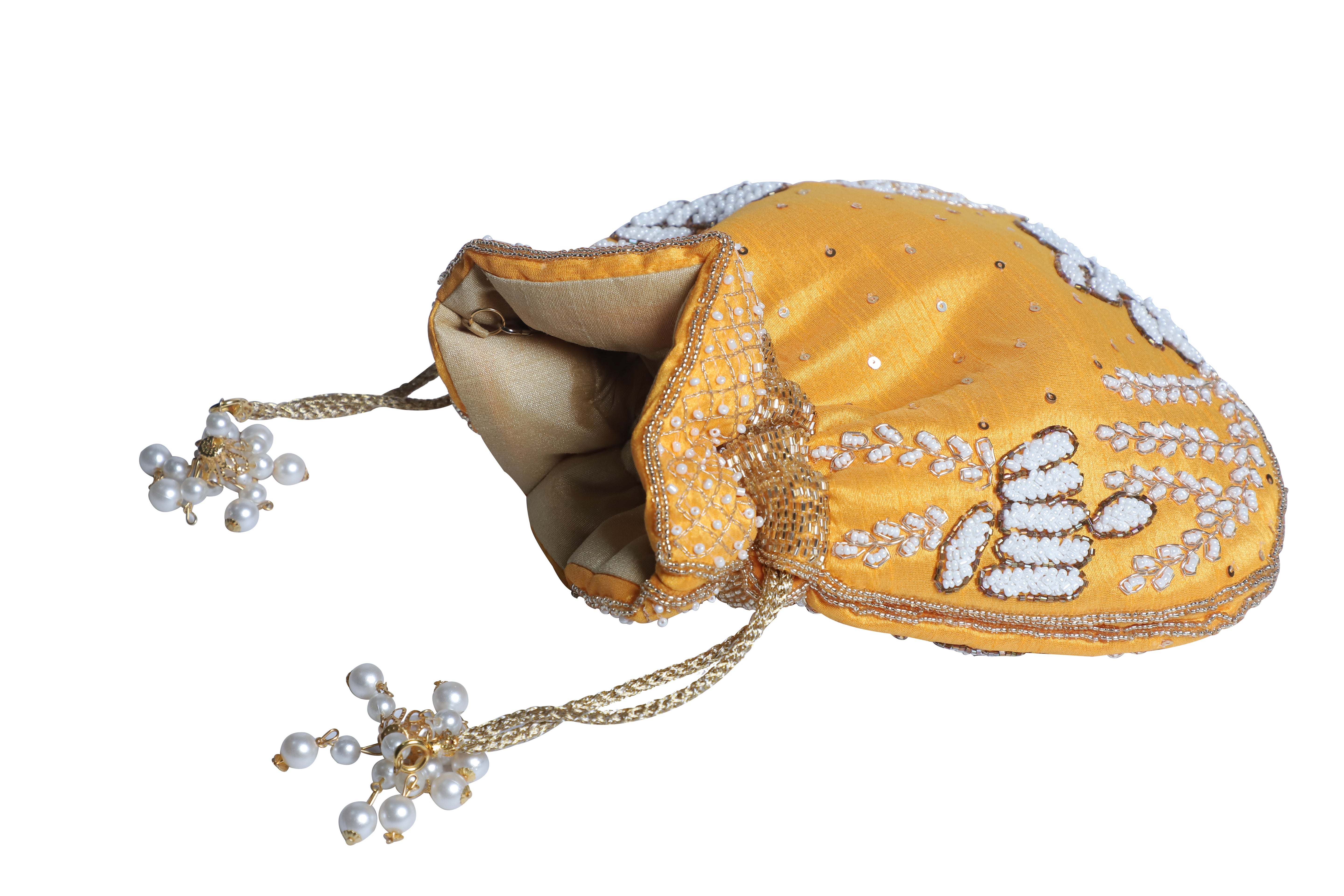 Handmade Embroidery Yellow Potli Bag