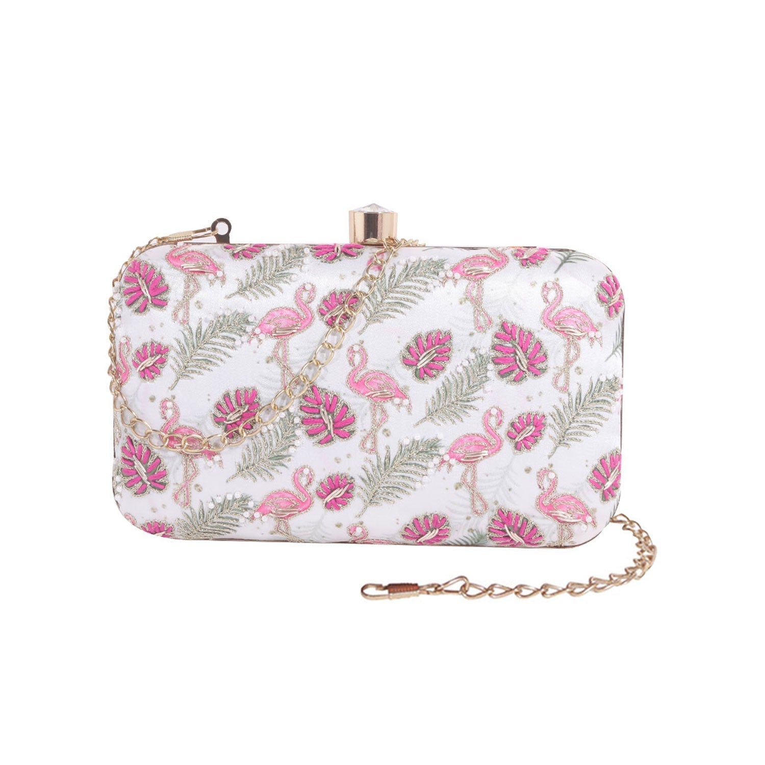 Swan Design Printed Embroidery Clutch Bag For Women & Girls