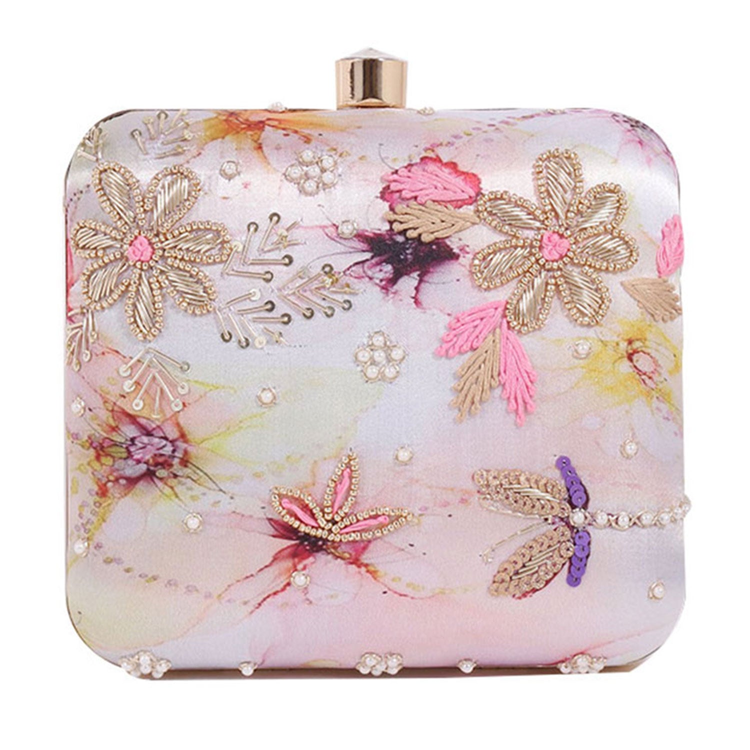 Stunning Printed Embroidery Square Shape Clutch Bag For Party