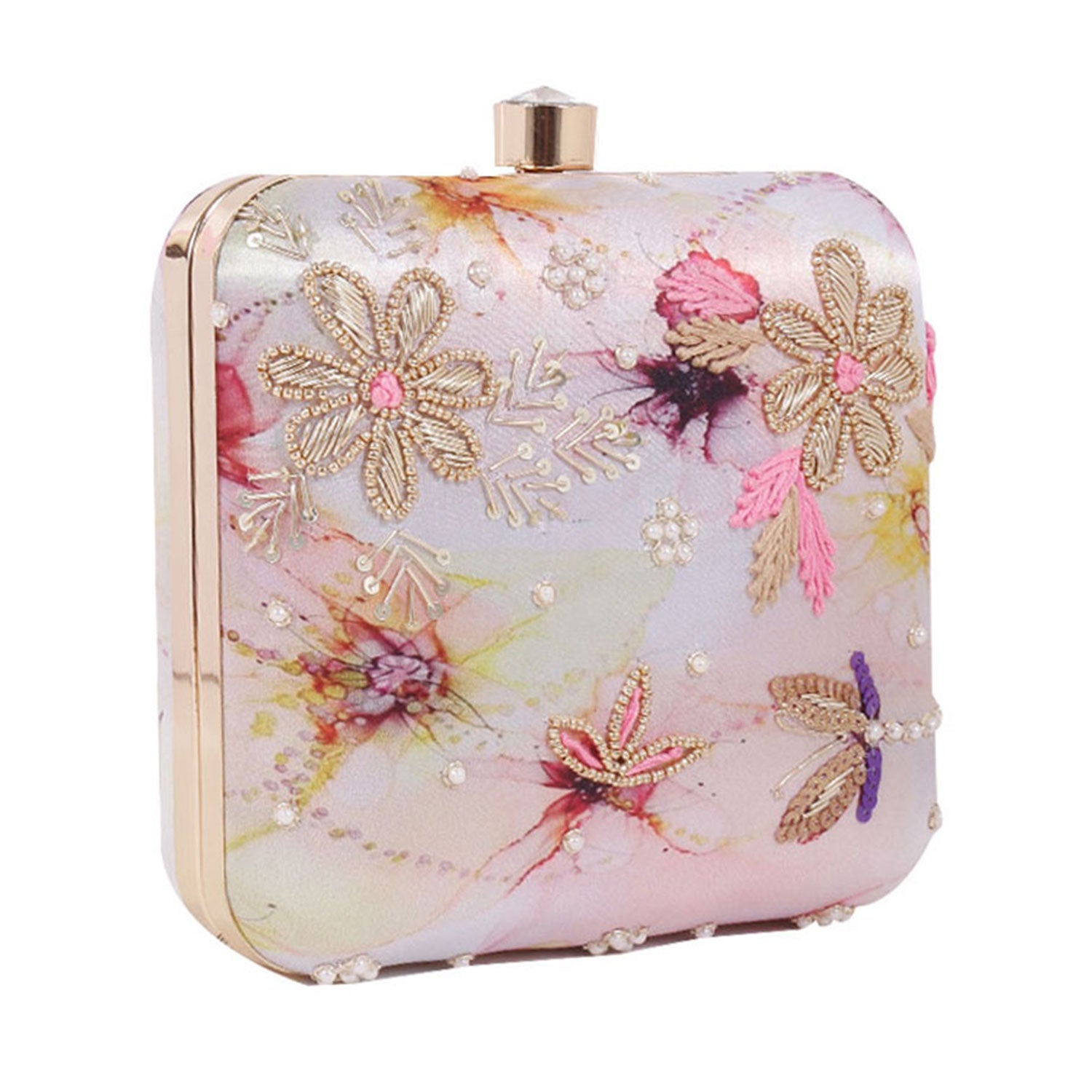 Stunning Printed Embroidery Square Shape Clutch Bag For Party