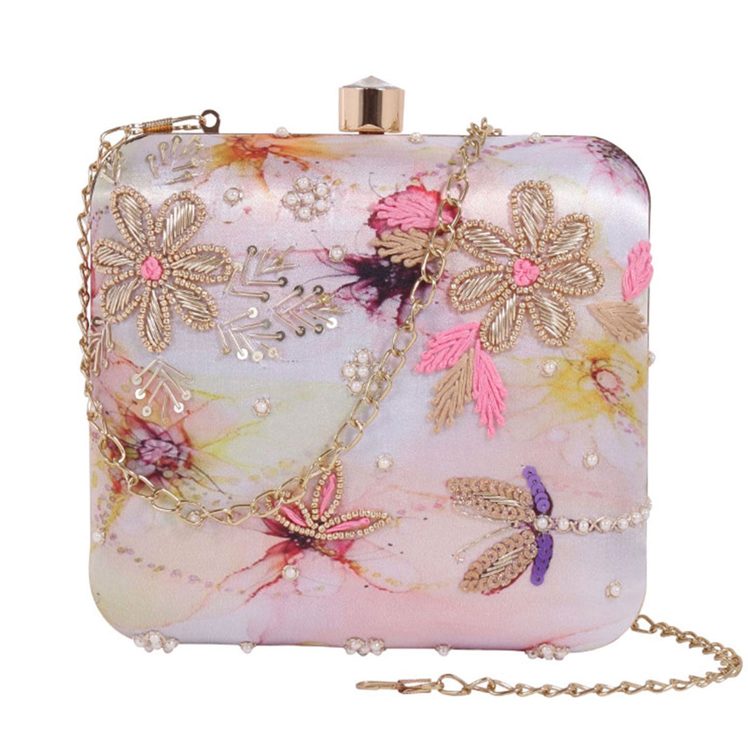 Stunning Printed Embroidery Square Shape Clutch Bag For Party