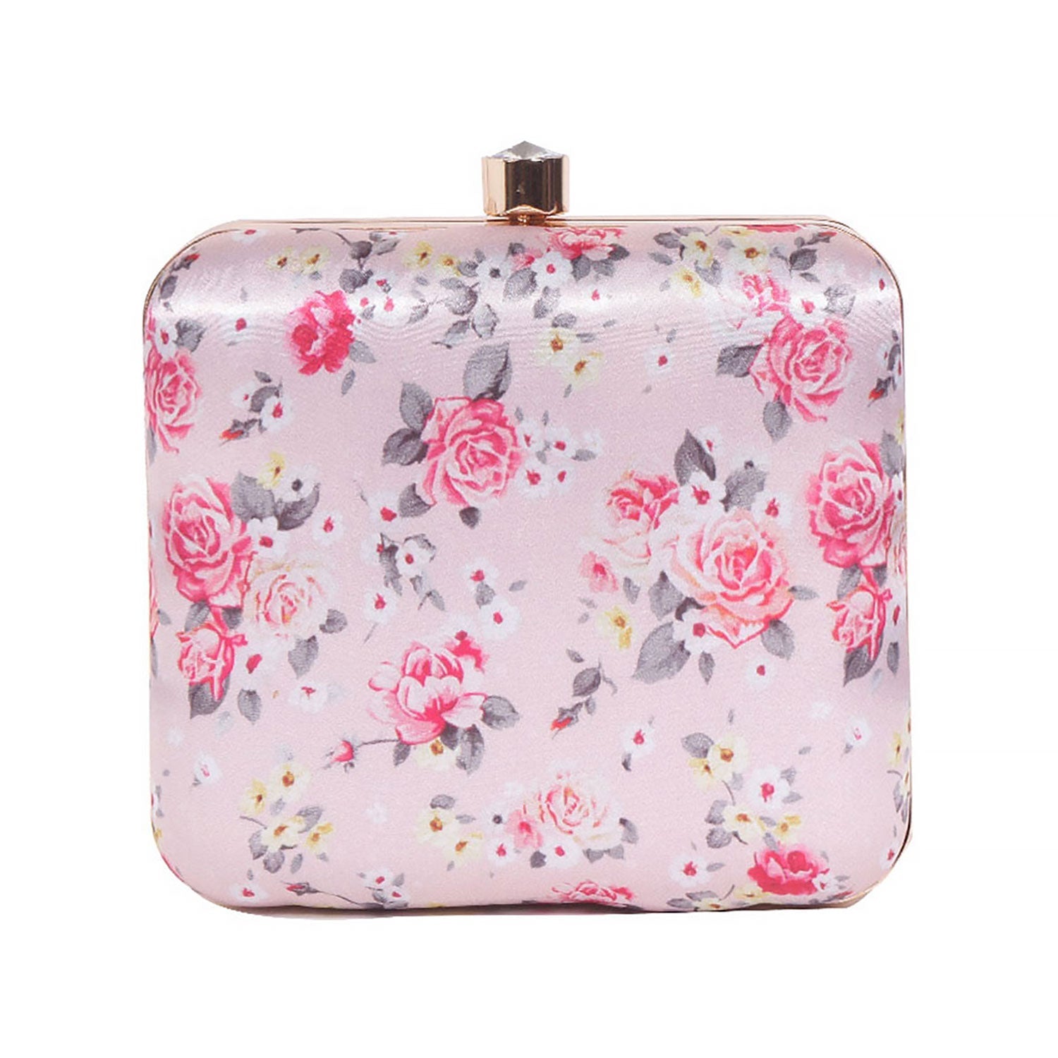 Blossom Satin Print Square Box Clutch for Women & Girls